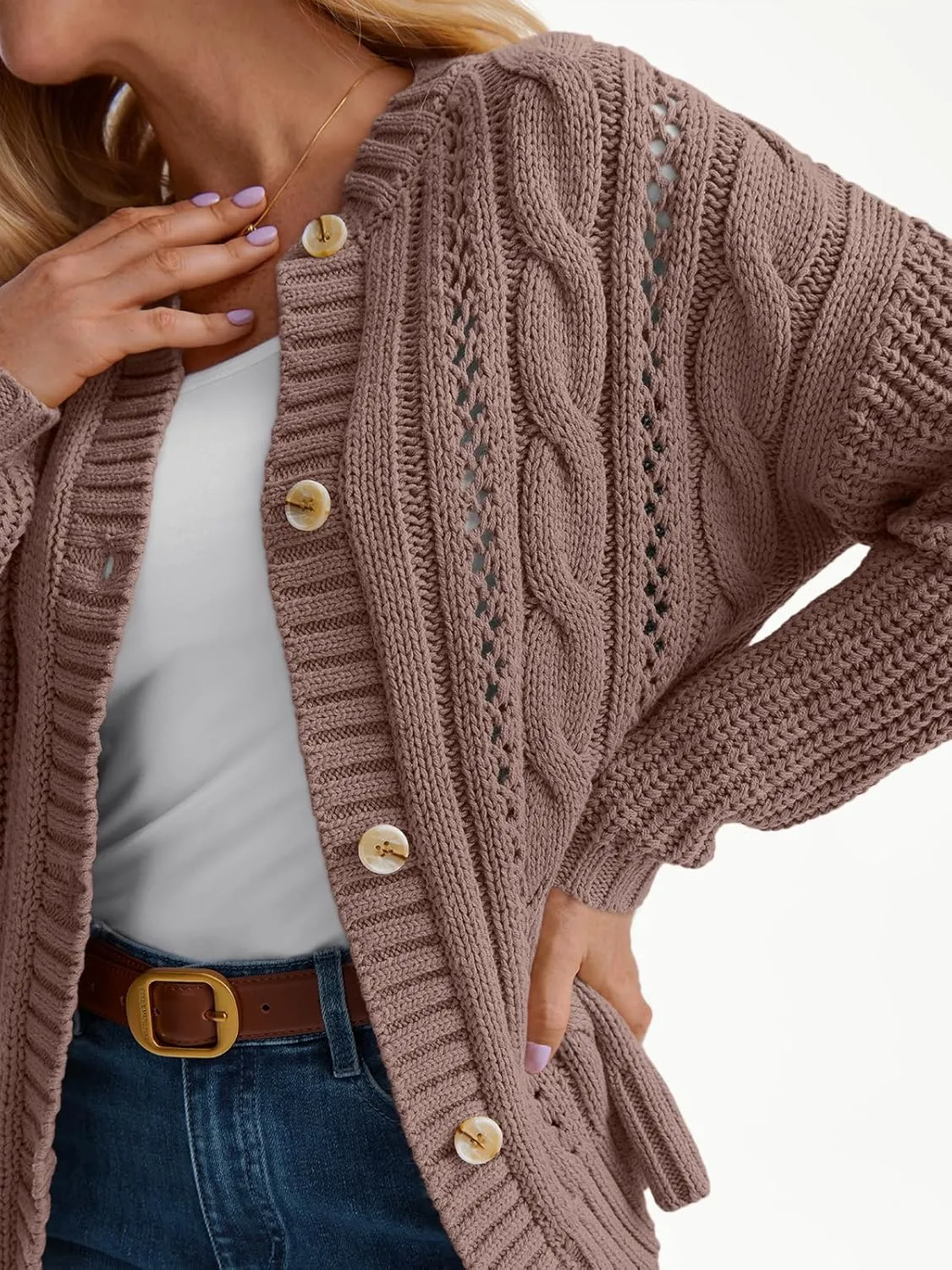 LILLUSORY Women's Cardigan Sweaters Cable Knit Crochet Cotton Fall Jackets Button Up Chunky Trendy Outfits