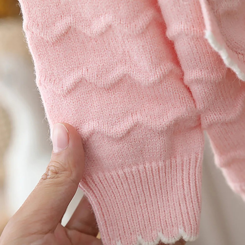 Little Surprise box Pink Ruffled Cardigan with Big White Bow Winter Warmer Sweater for Toddlers & Kids