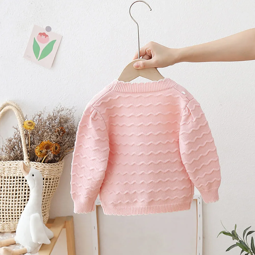 Little Surprise box Pink Ruffled Cardigan with Big White Bow Winter Warmer Sweater for Toddlers & Kids