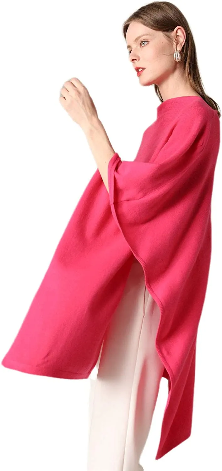 Luxury Black Knit Winter Pure Cashmere Poncho Sweater Wraps Shawl