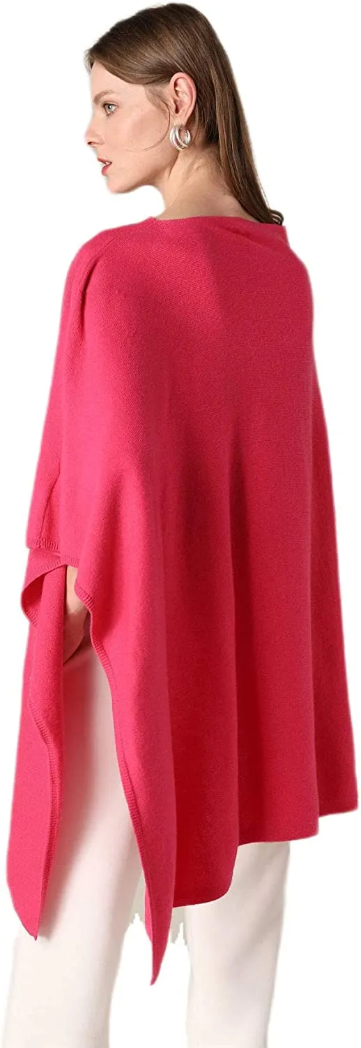 Luxury Pink Knit Winter Pure Cashmere Poncho Sweater Wraps Shawl