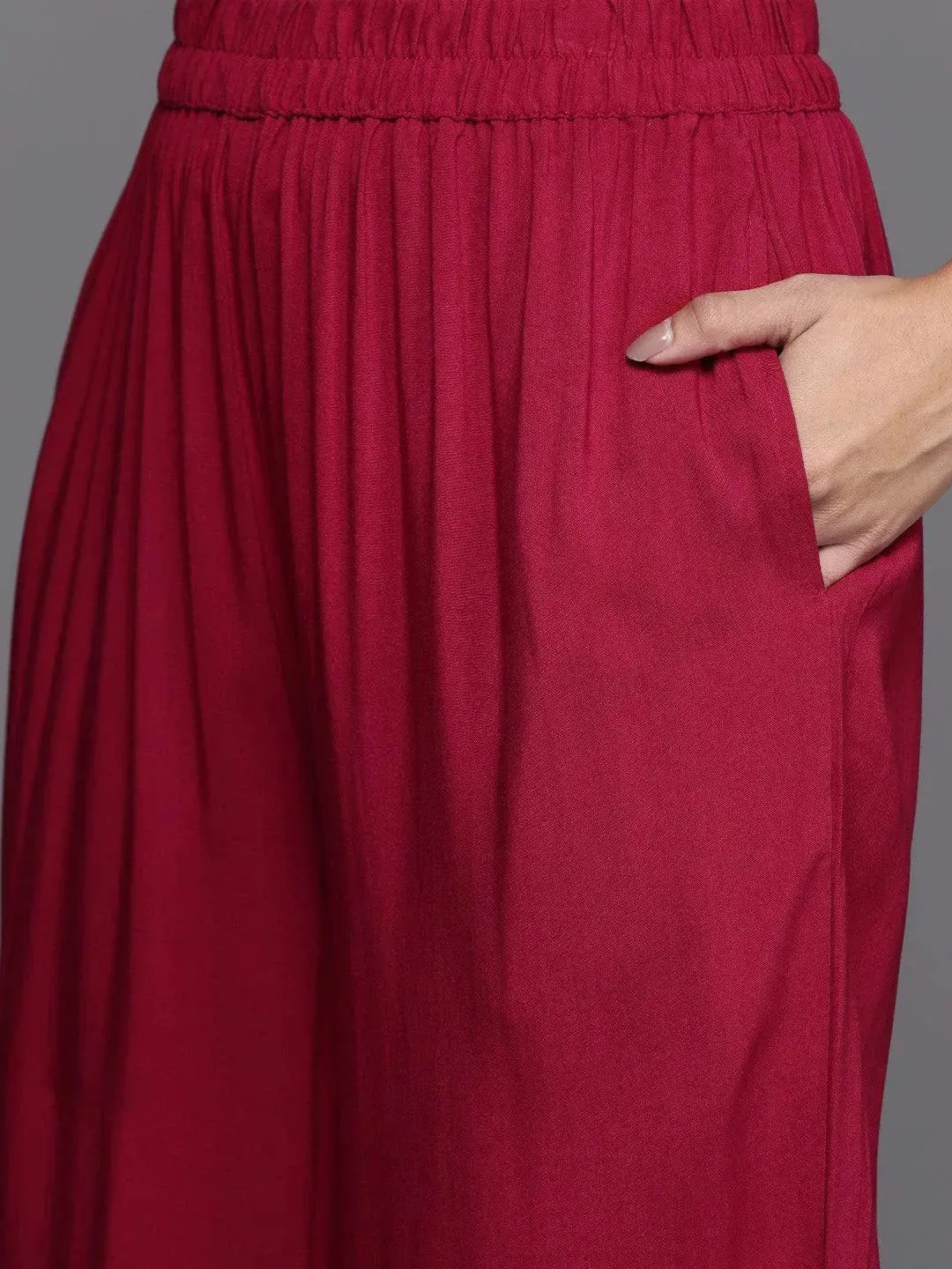Maroon Self Design Pashmina Wool Straight Kurta With Dupatta