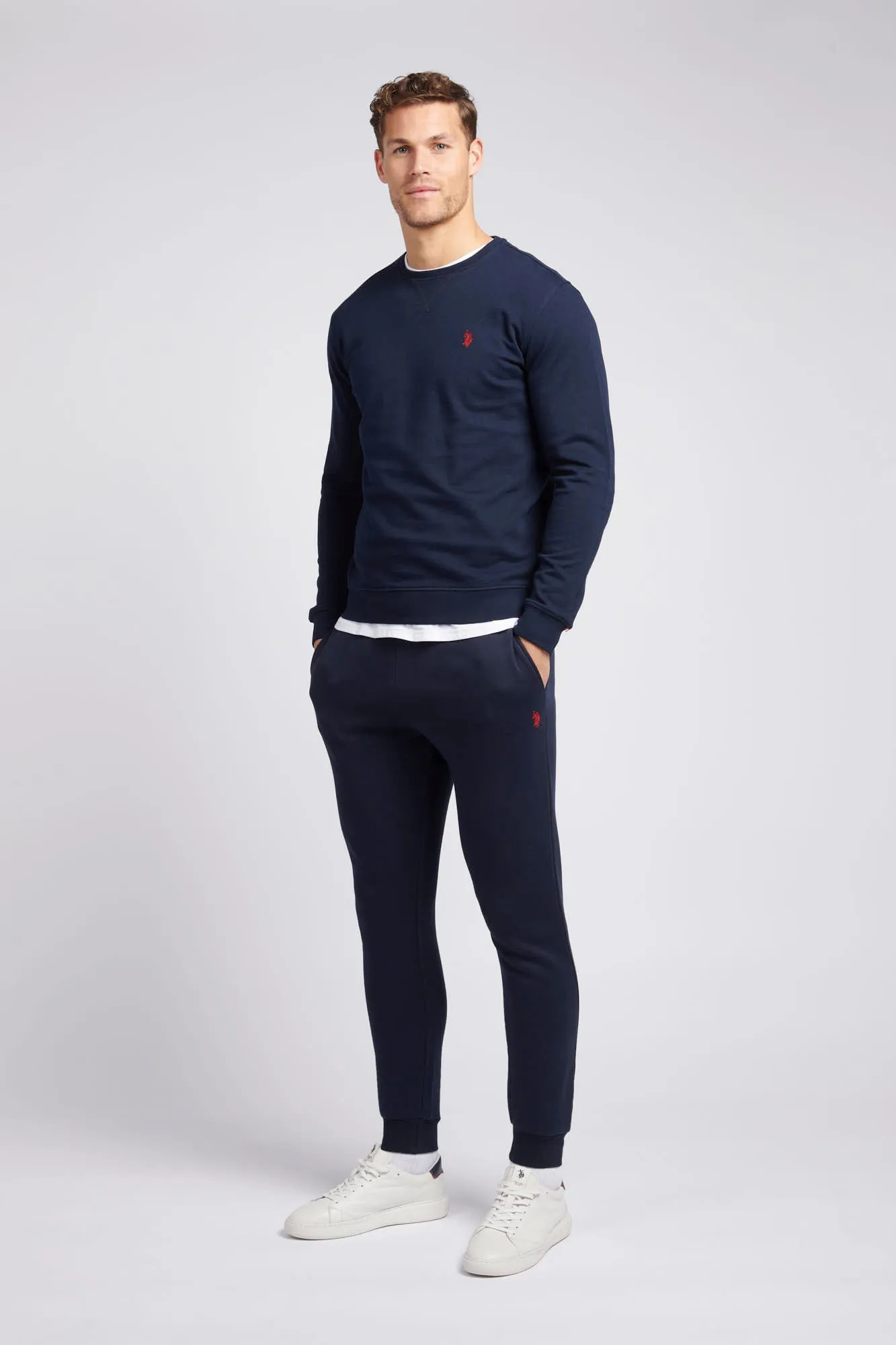 Mens Double Horsemen Sweatshirt in Dark Sapphire Navy / Haute Red DHM