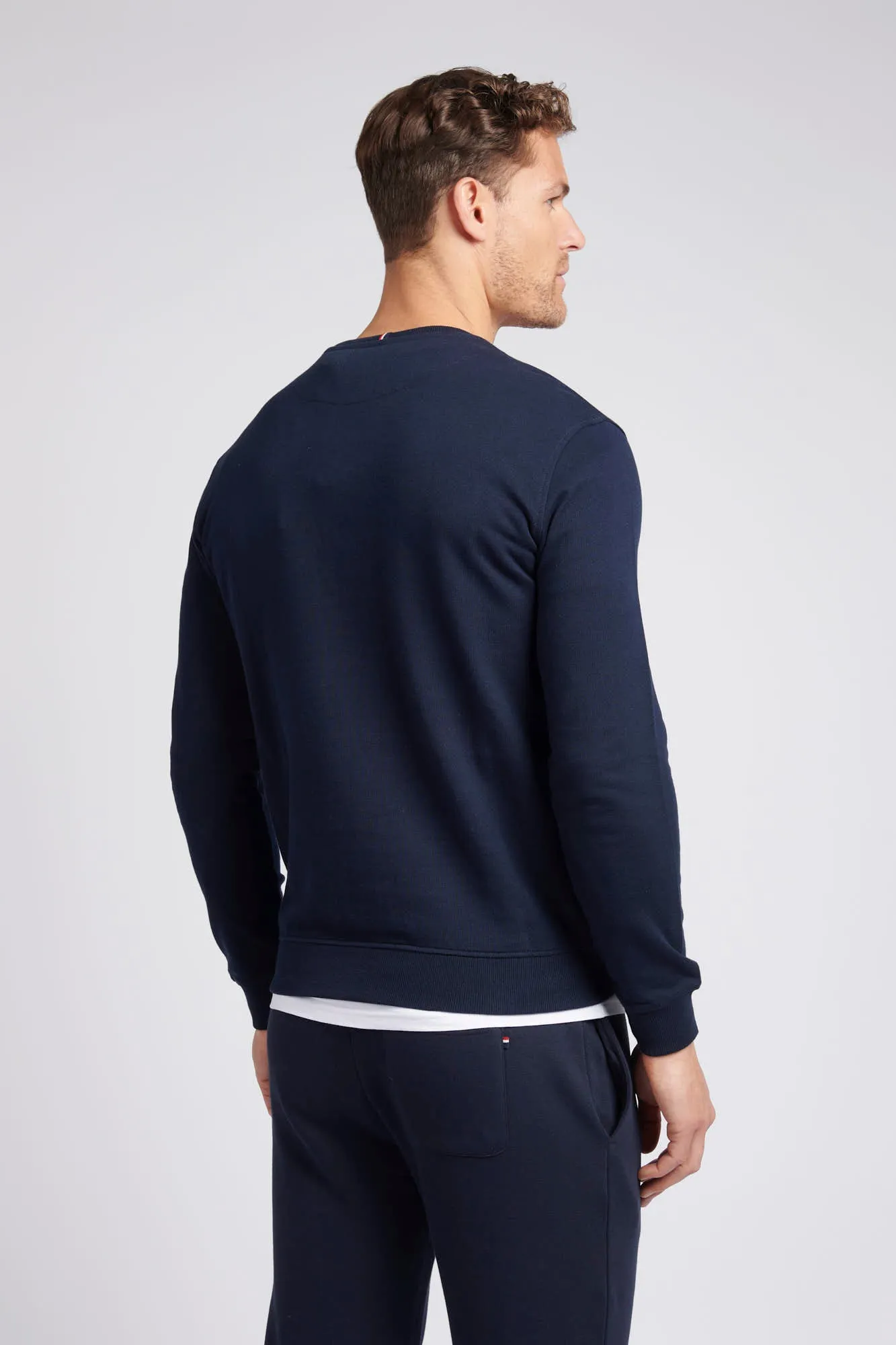 Mens Double Horsemen Sweatshirt in Dark Sapphire Navy / Haute Red DHM