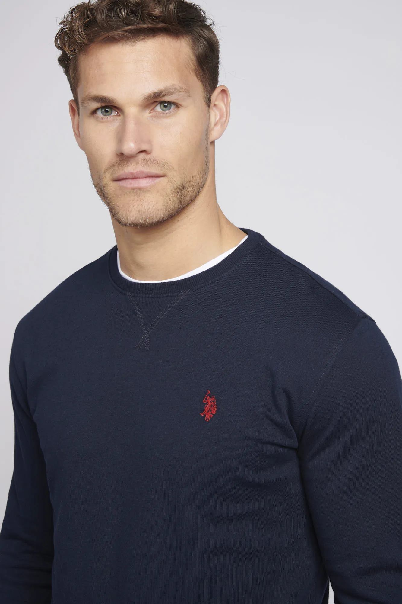 Mens Double Horsemen Sweatshirt in Dark Sapphire Navy / Haute Red DHM