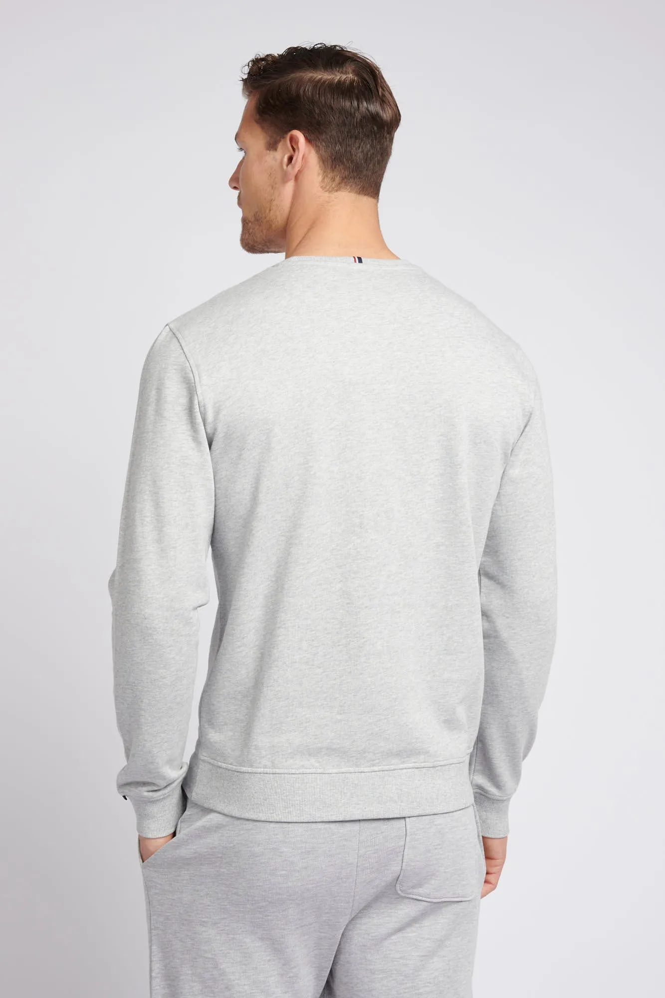Mens Double Horsemen Sweatshirt in Mid Grey Marl