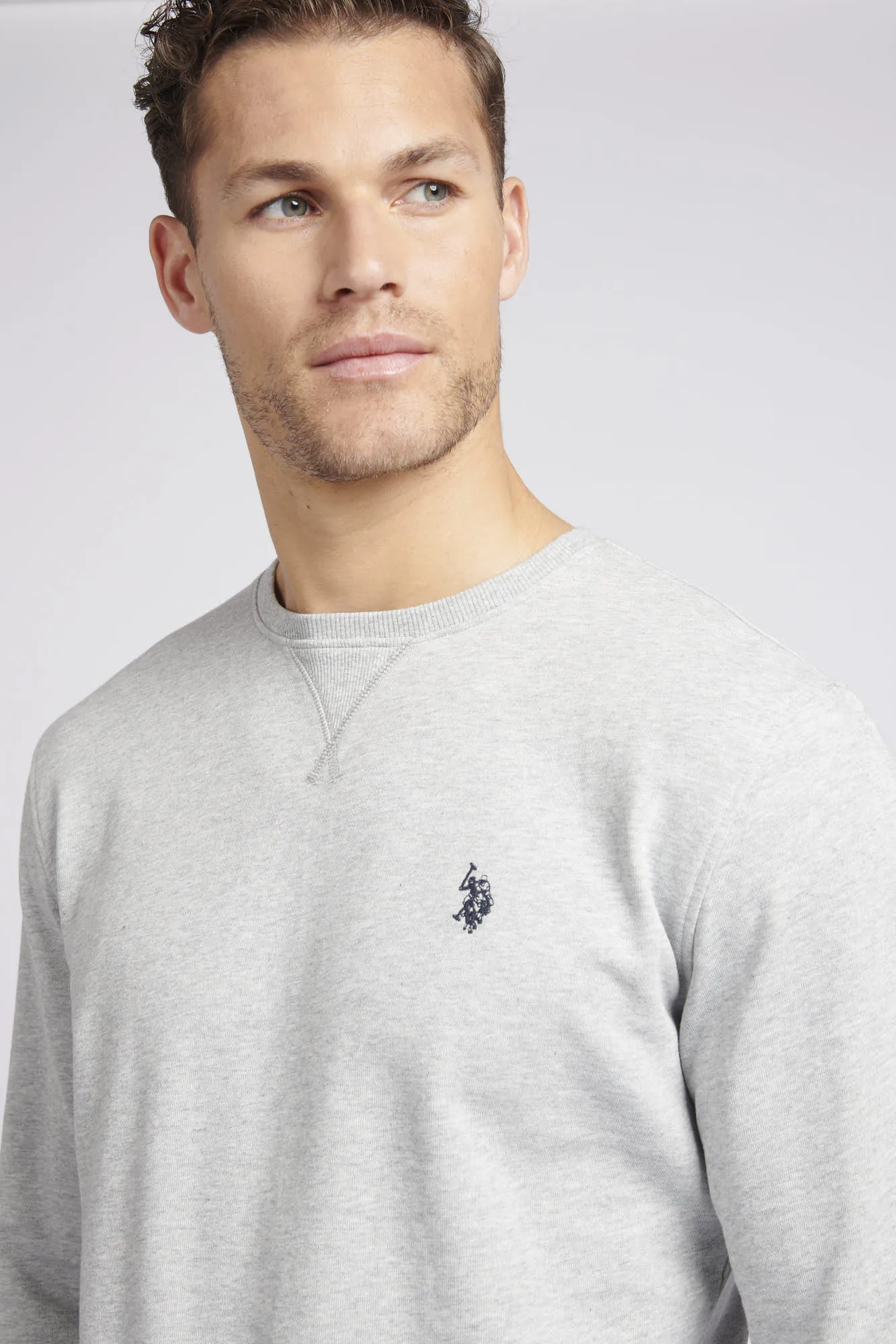 Mens Double Horsemen Sweatshirt in Mid Grey Marl