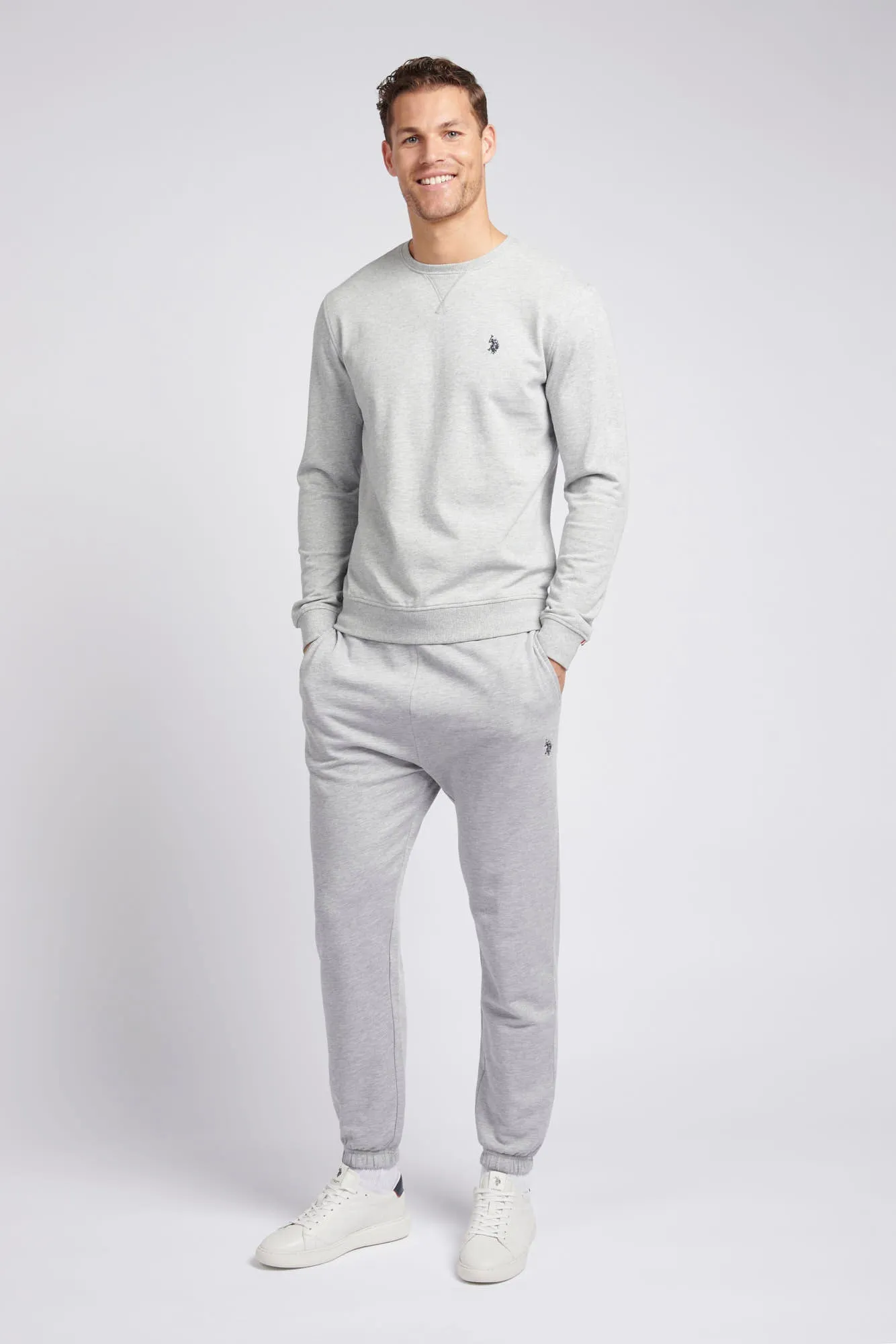 Mens Double Horsemen Sweatshirt in Mid Grey Marl