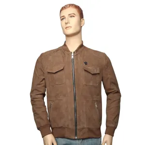 Men's Multi Pockets Beige Suede Leather Jacket with Rib Design by Brune & Bareskin