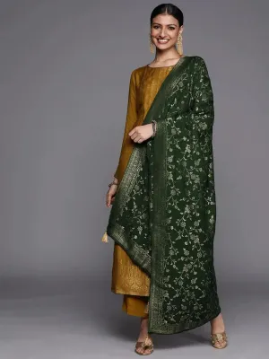 Mustard Self Design Pashmina Wool Straight Kurta With Dupatta