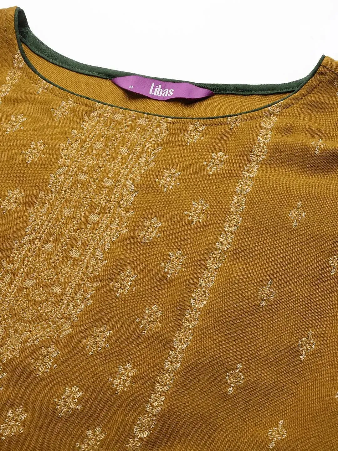 Mustard Self Design Pashmina Wool Straight Kurta With Dupatta