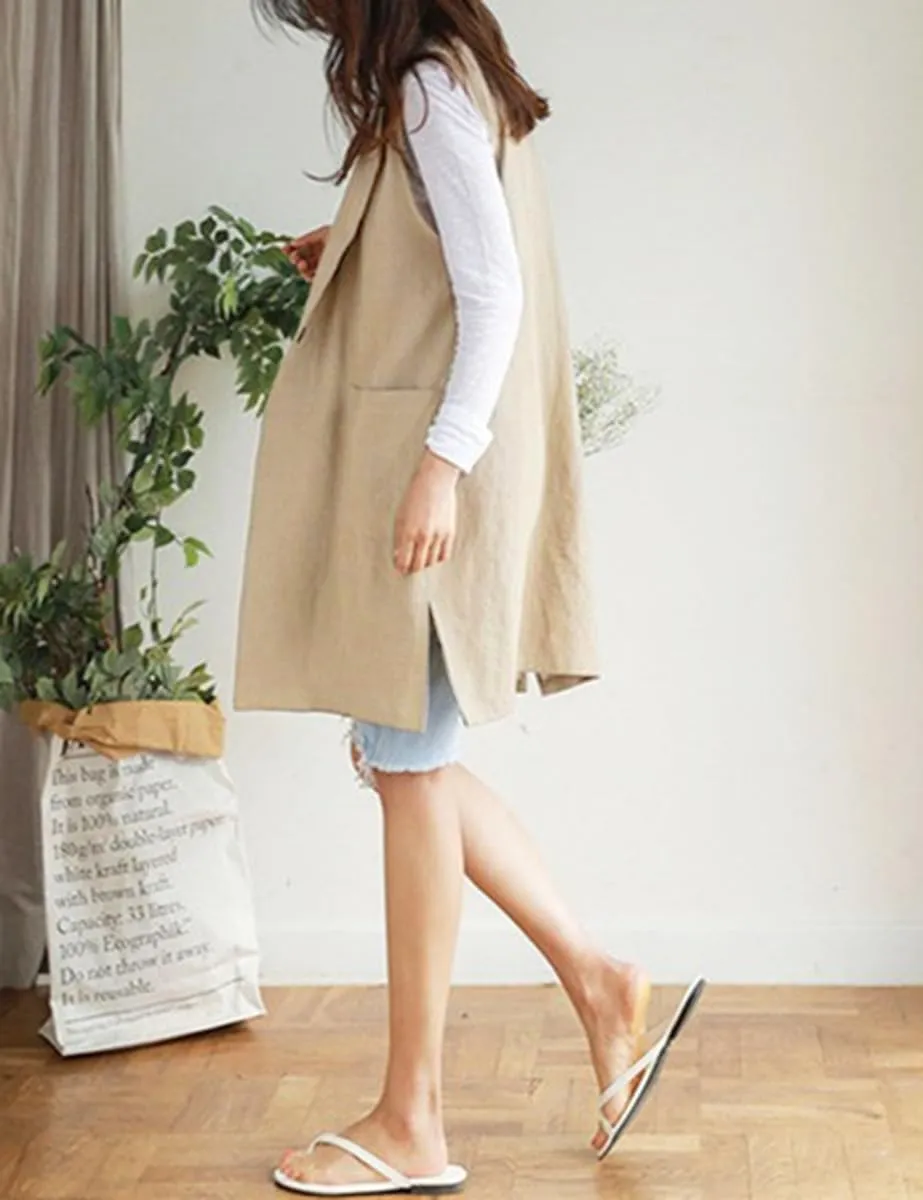 Mywinway Long Linen Vest Women 2024 Casual Fashion Button Down Vest Summer Sleeveless Blazer Jackets