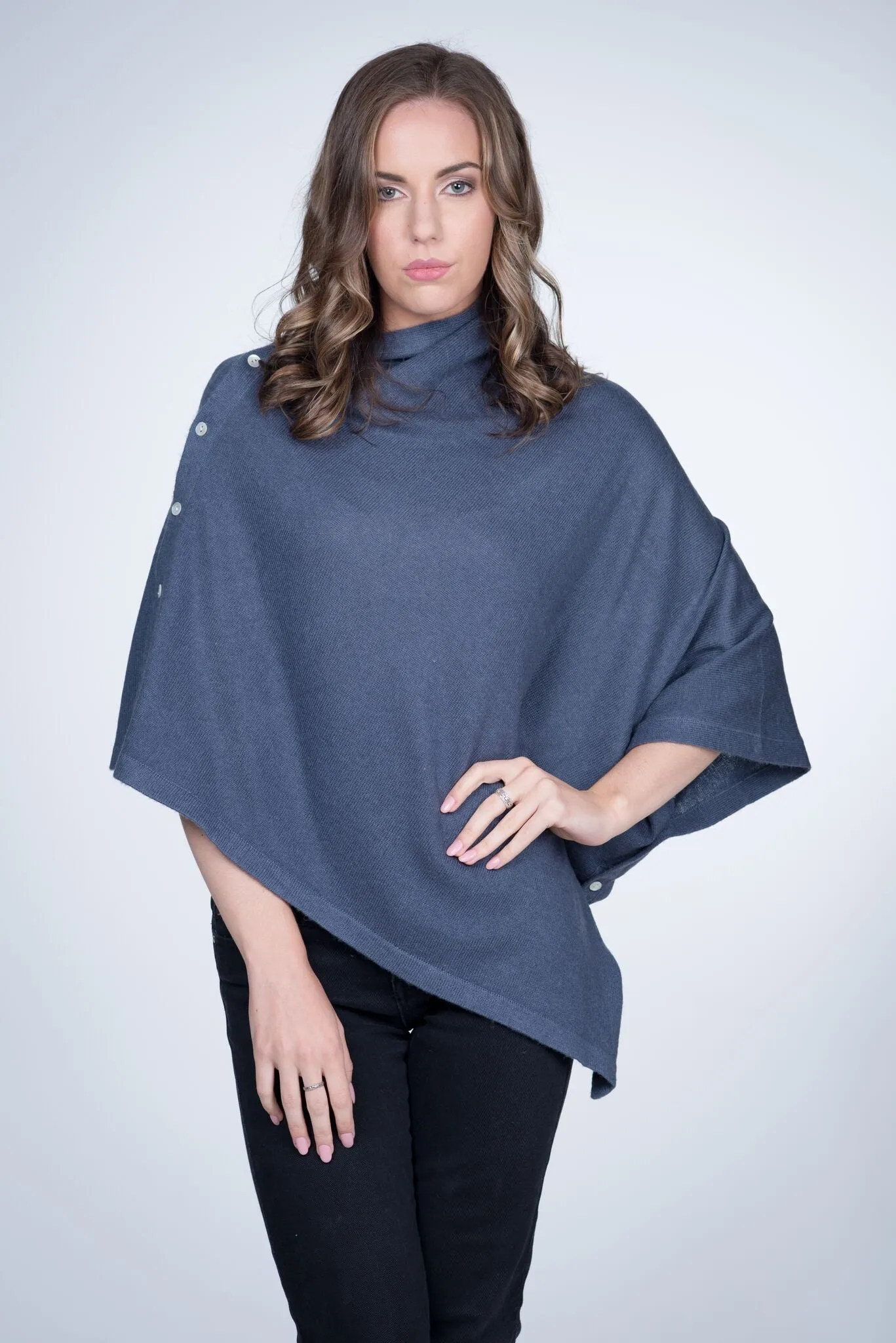 Nine Yaks Cashmere Button Poncho - 16 colours