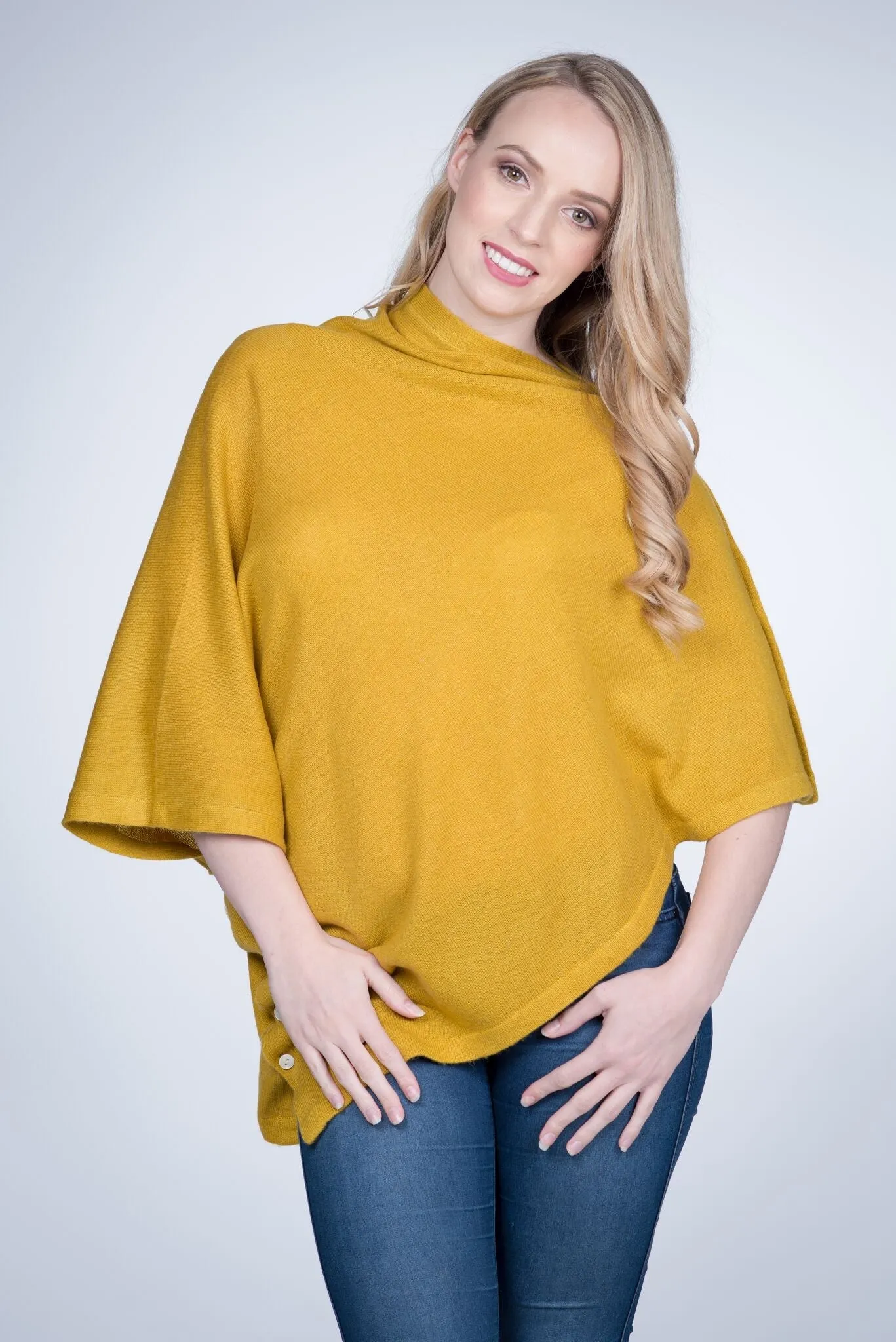 Nine Yaks Cashmere Button Poncho - 16 colours