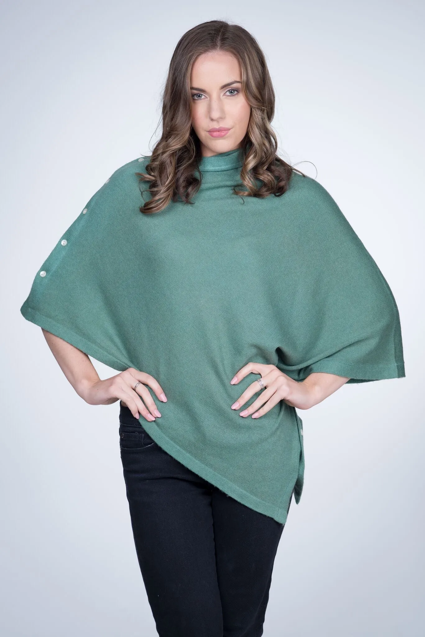Nine Yaks Cashmere Button Poncho - 16 colours
