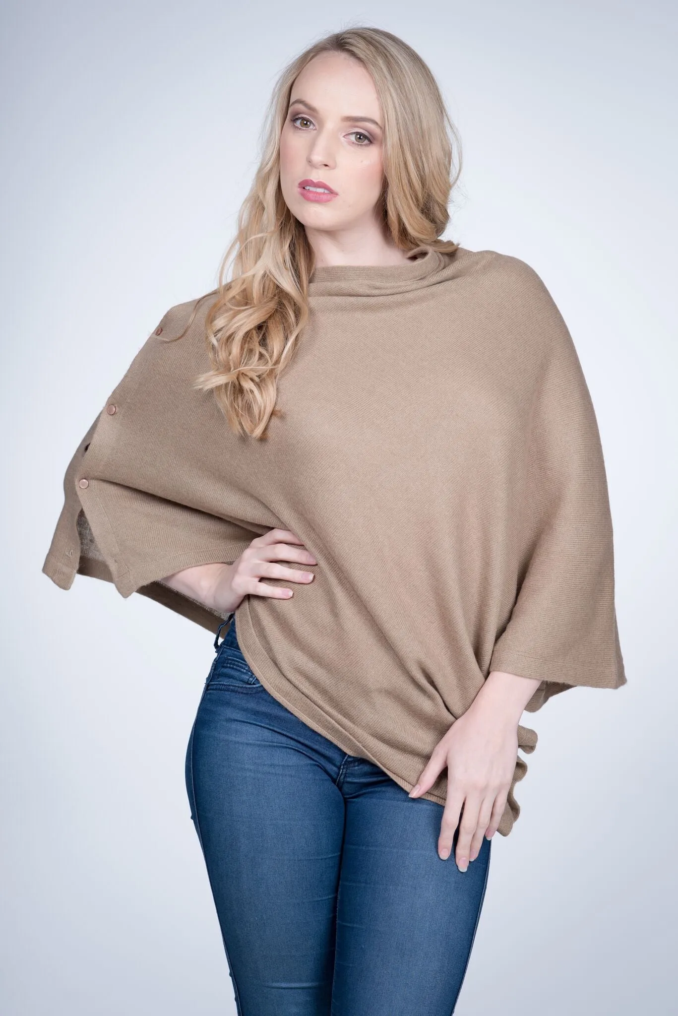 Nine Yaks Cashmere Button Poncho - 16 colours