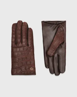 Noel Brown Crocodile Leather Gloves