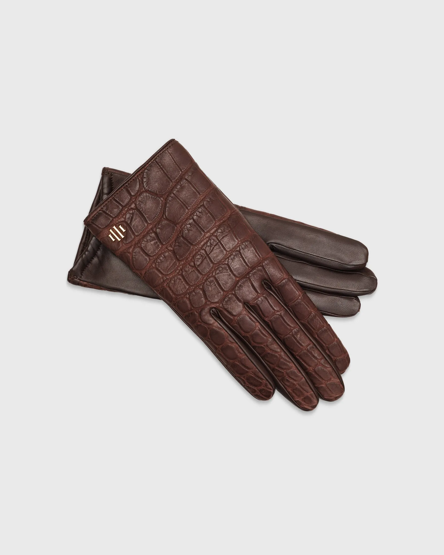 Noel Brown Crocodile Leather Gloves