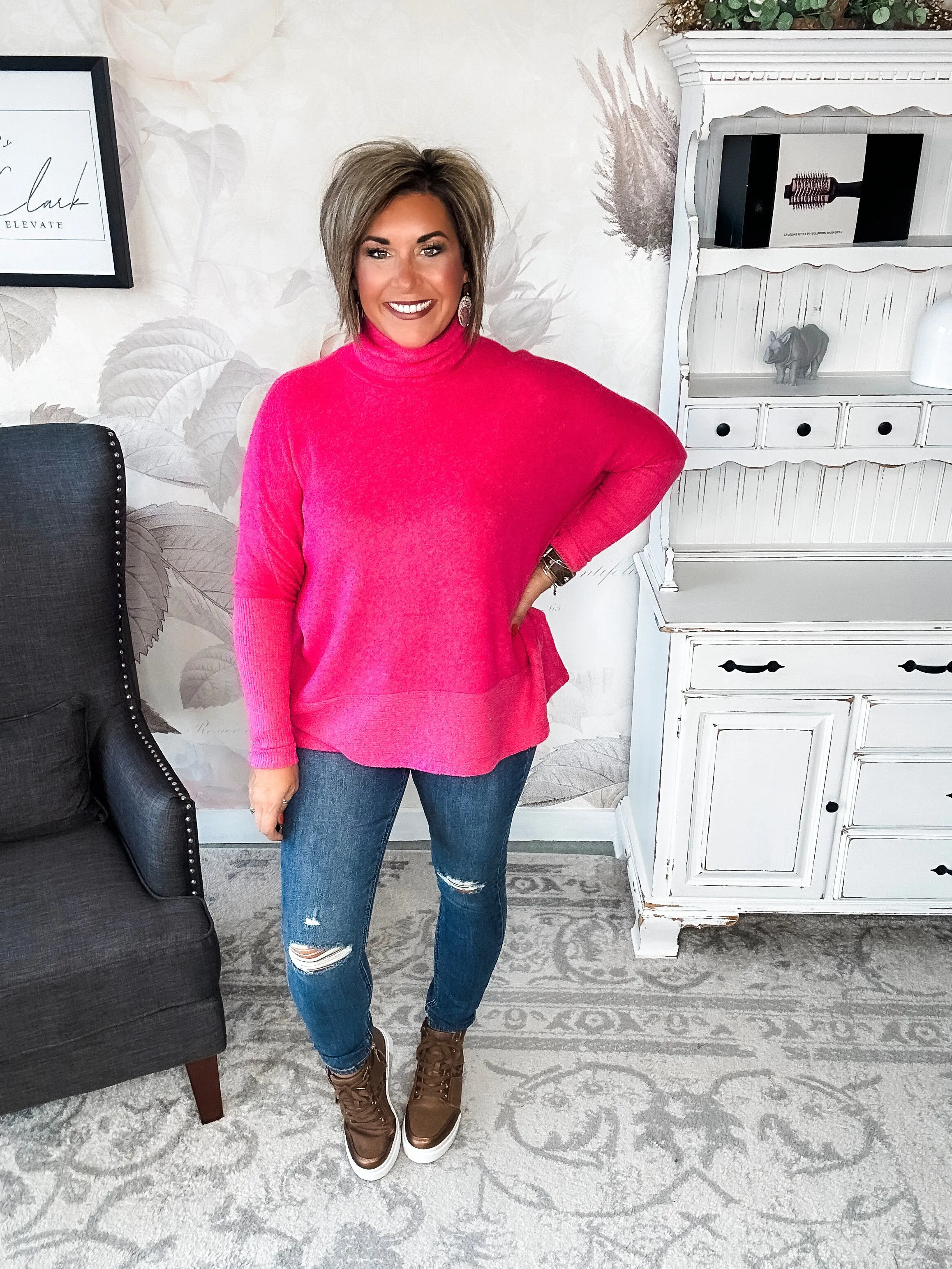 Not Done Yet Turtleneck Sweater - Fuchsia