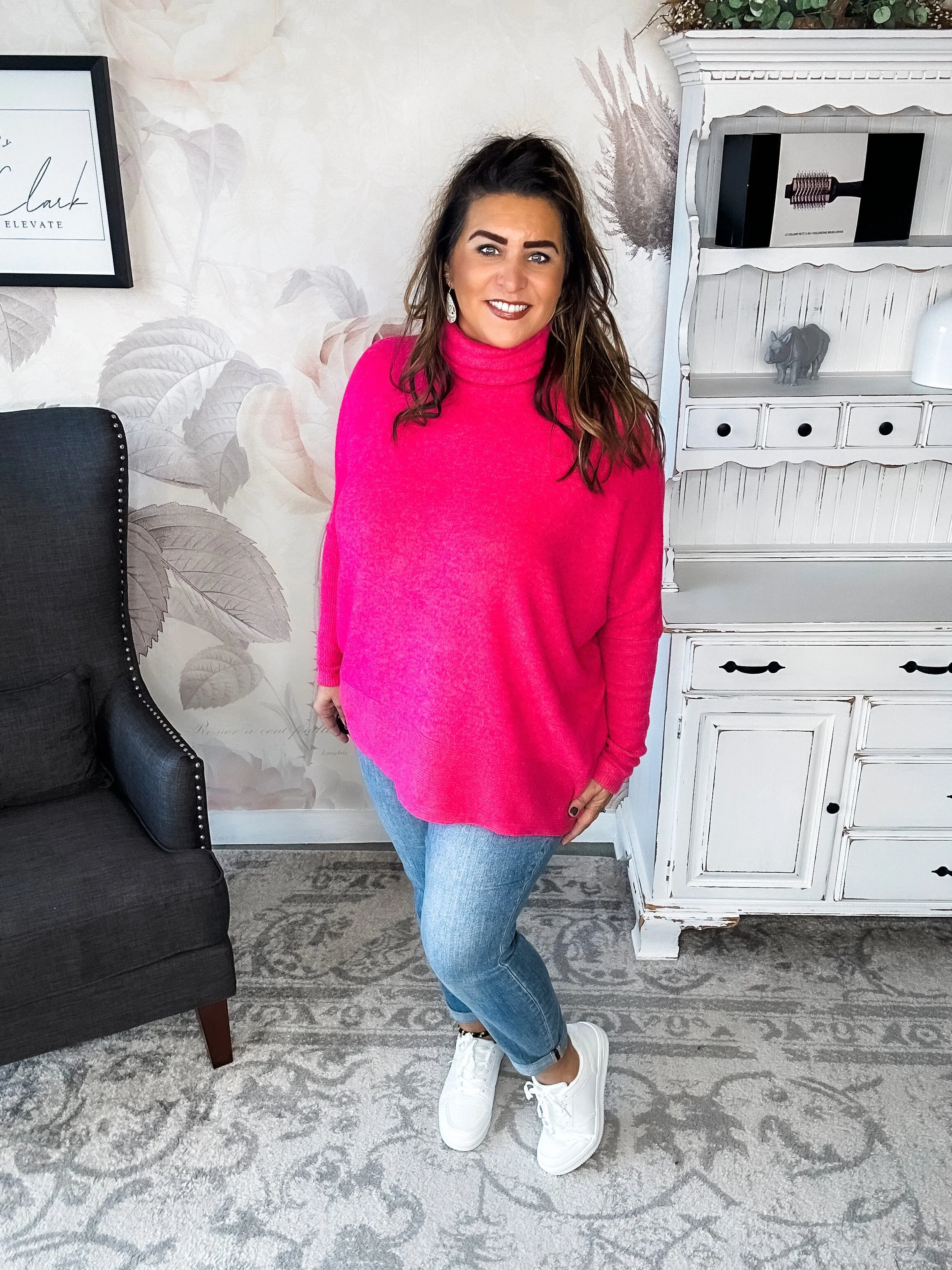 Not Done Yet Turtleneck Sweater - Fuchsia