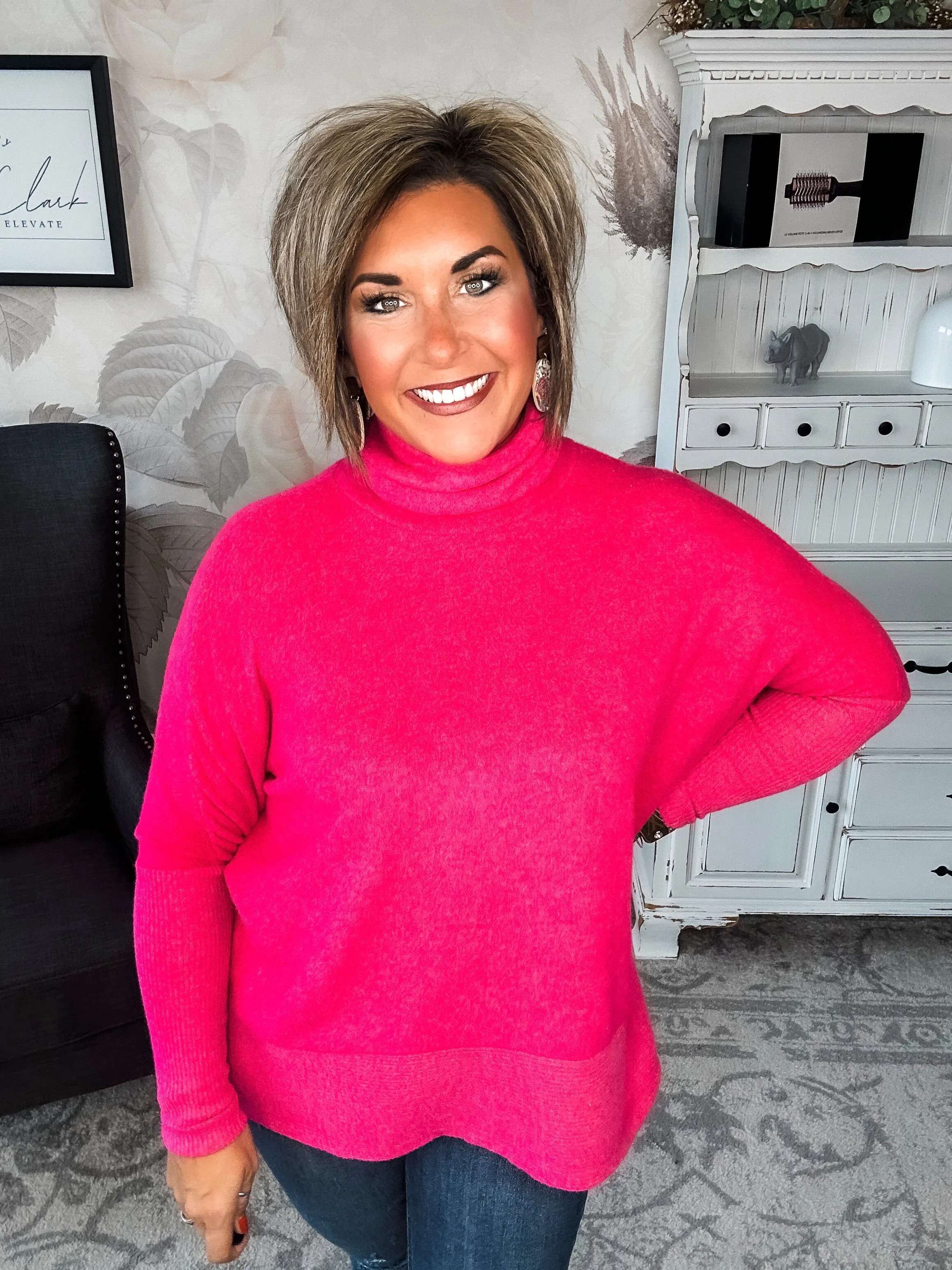 Not Done Yet Turtleneck Sweater - Fuchsia