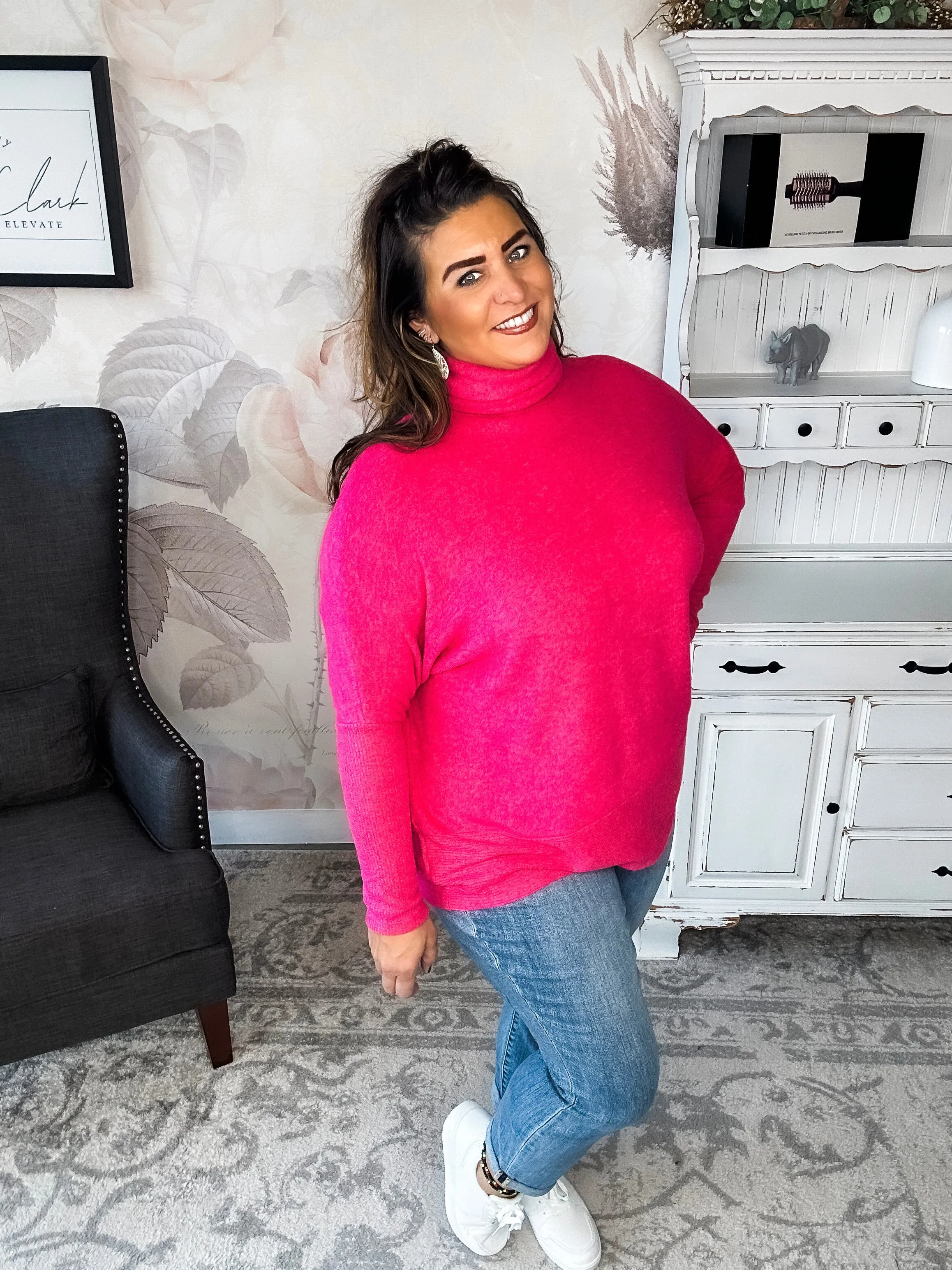 Not Done Yet Turtleneck Sweater - Fuchsia