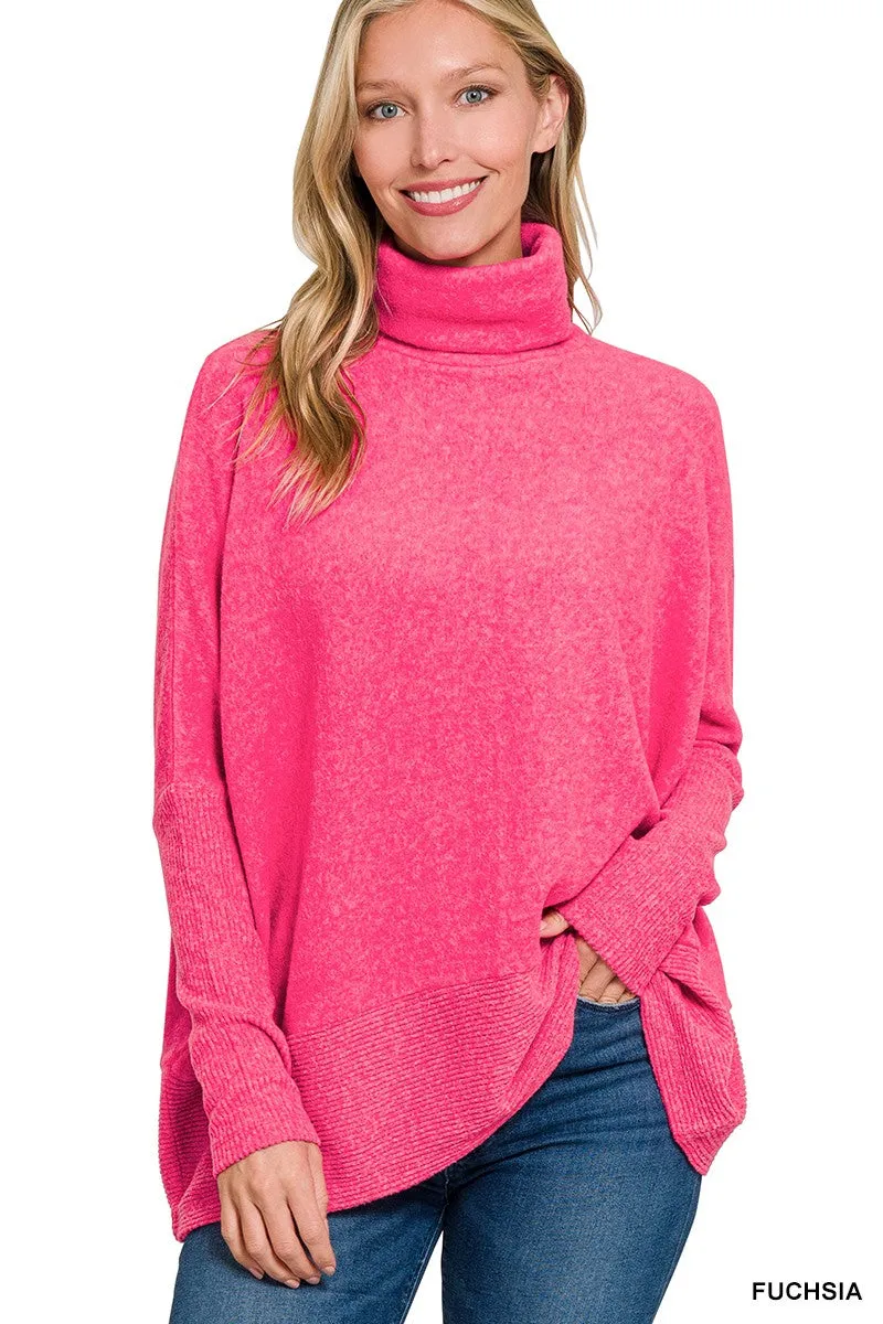 Not Done Yet Turtleneck Sweater - Fuchsia