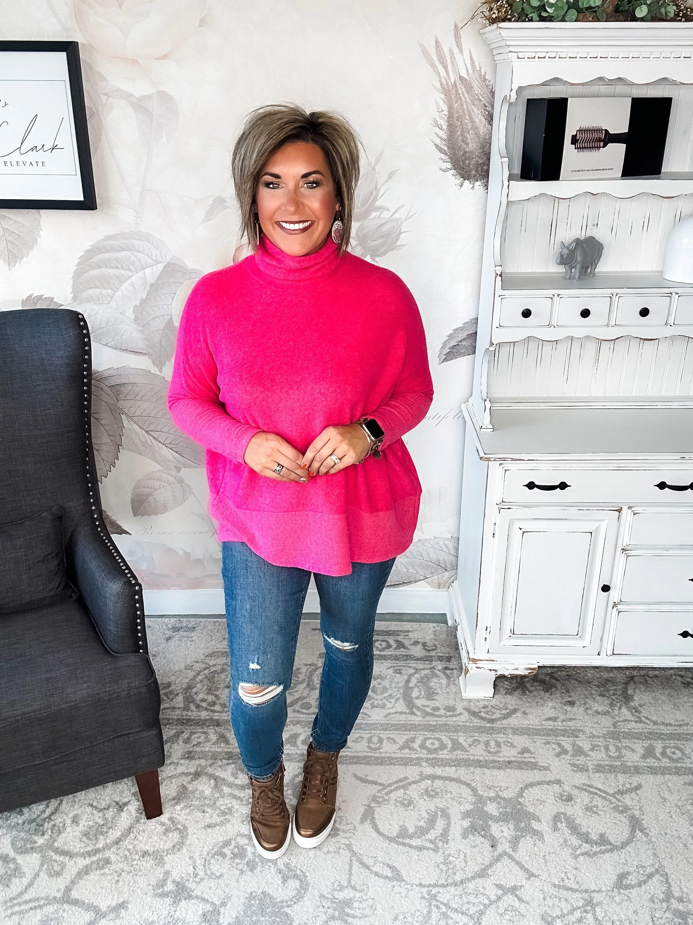 Not Done Yet Turtleneck Sweater - Fuchsia
