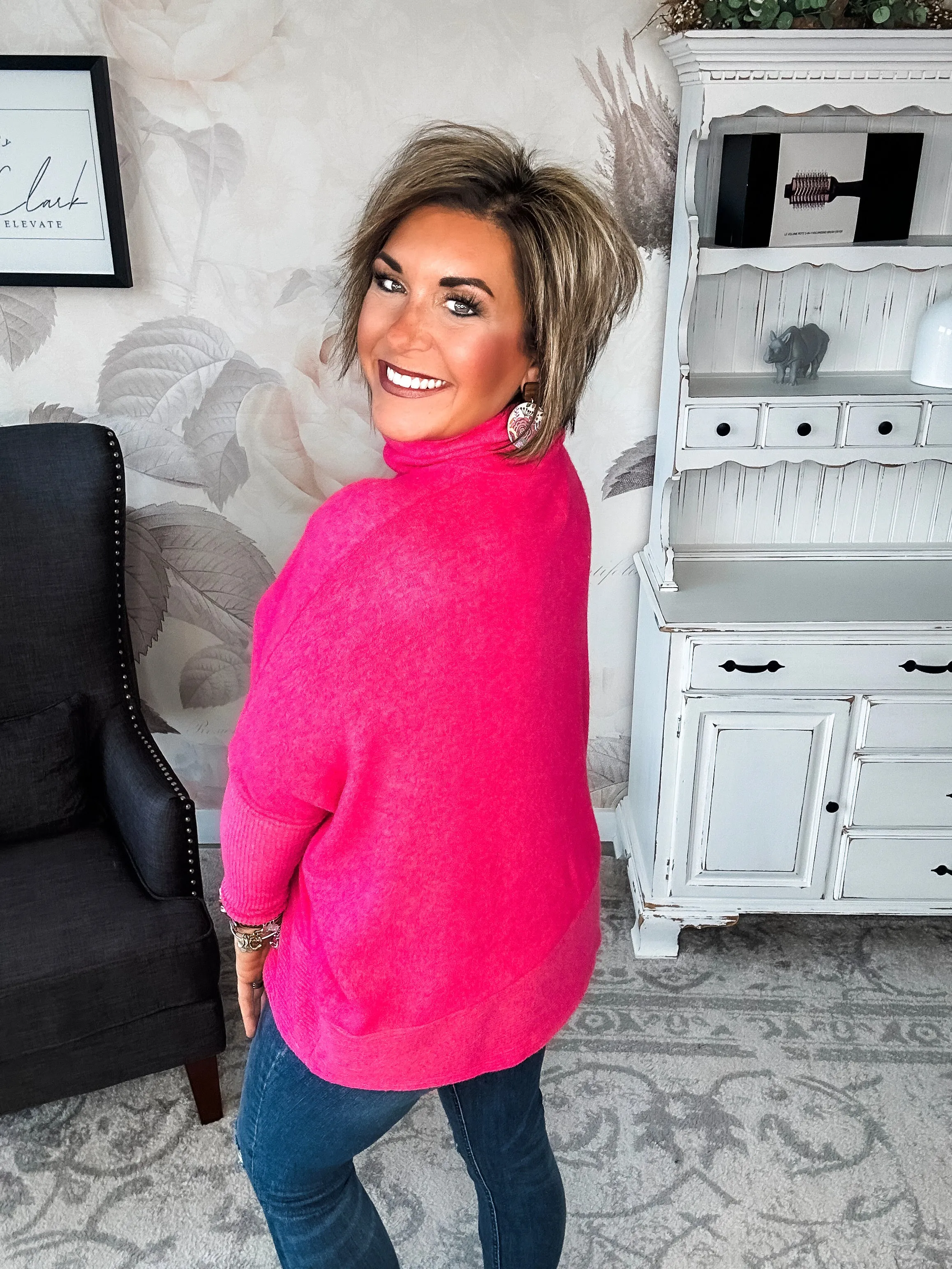 Not Done Yet Turtleneck Sweater - Fuchsia