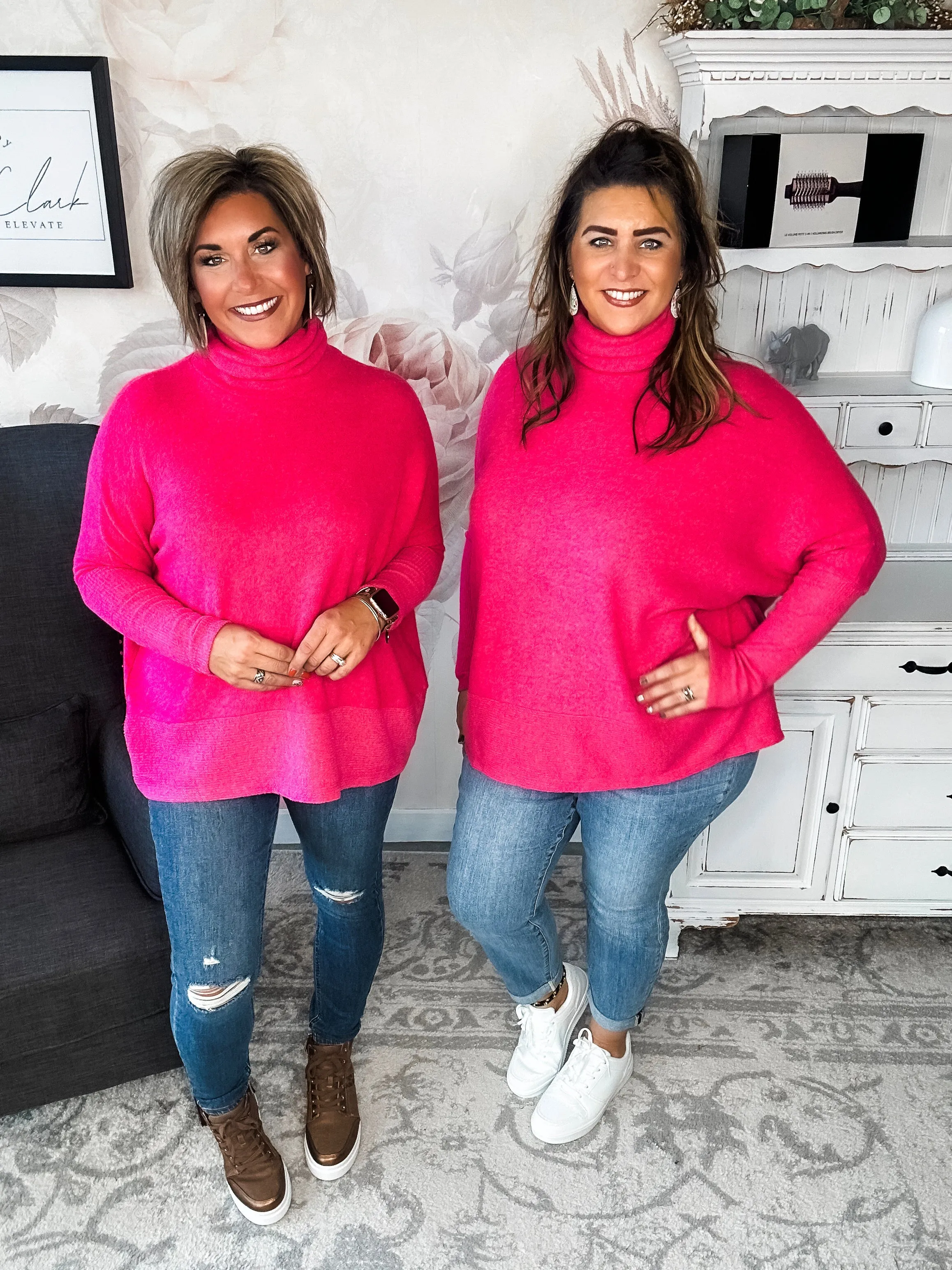 Not Done Yet Turtleneck Sweater - Fuchsia