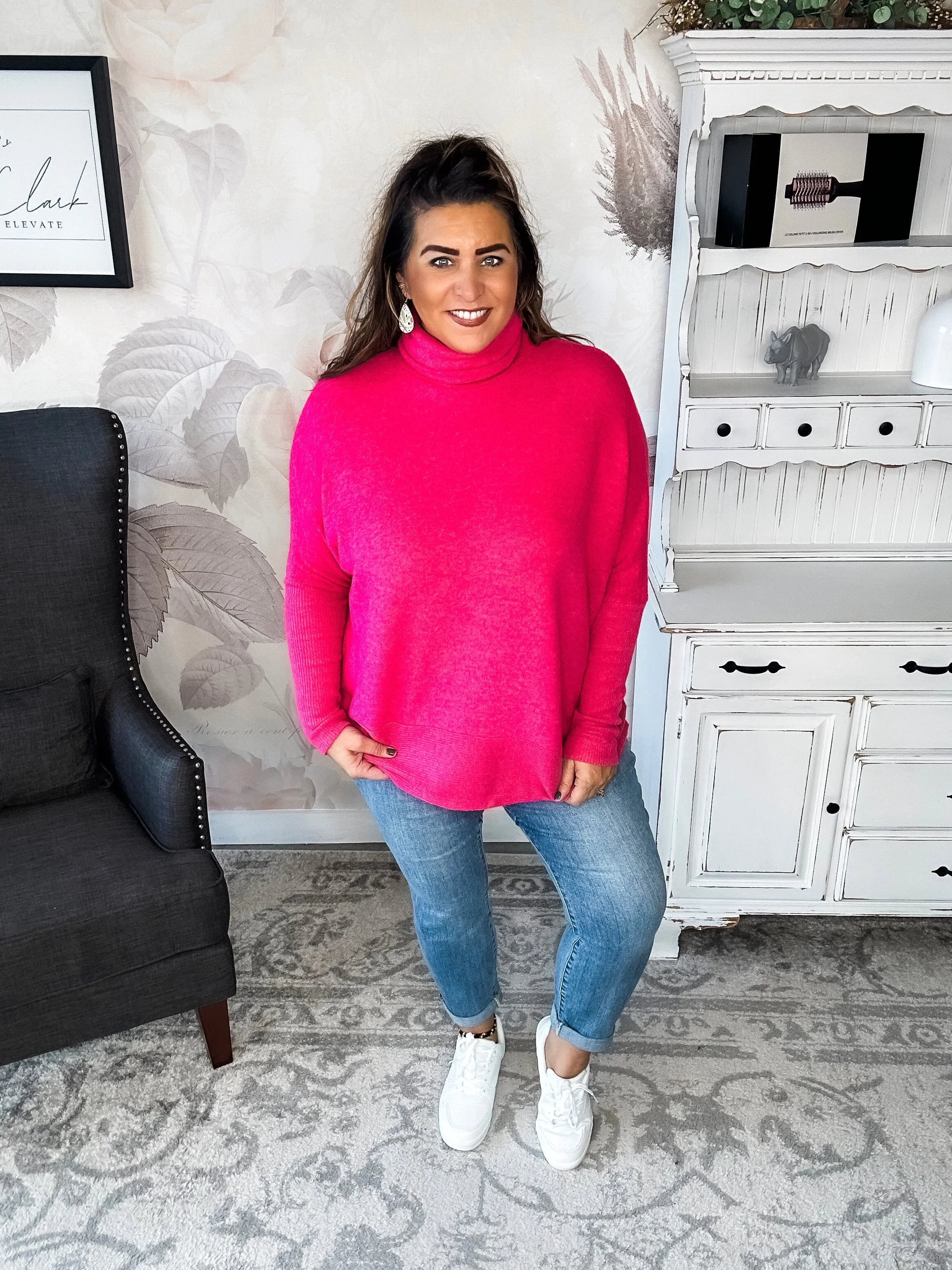 Not Done Yet Turtleneck Sweater - Fuchsia