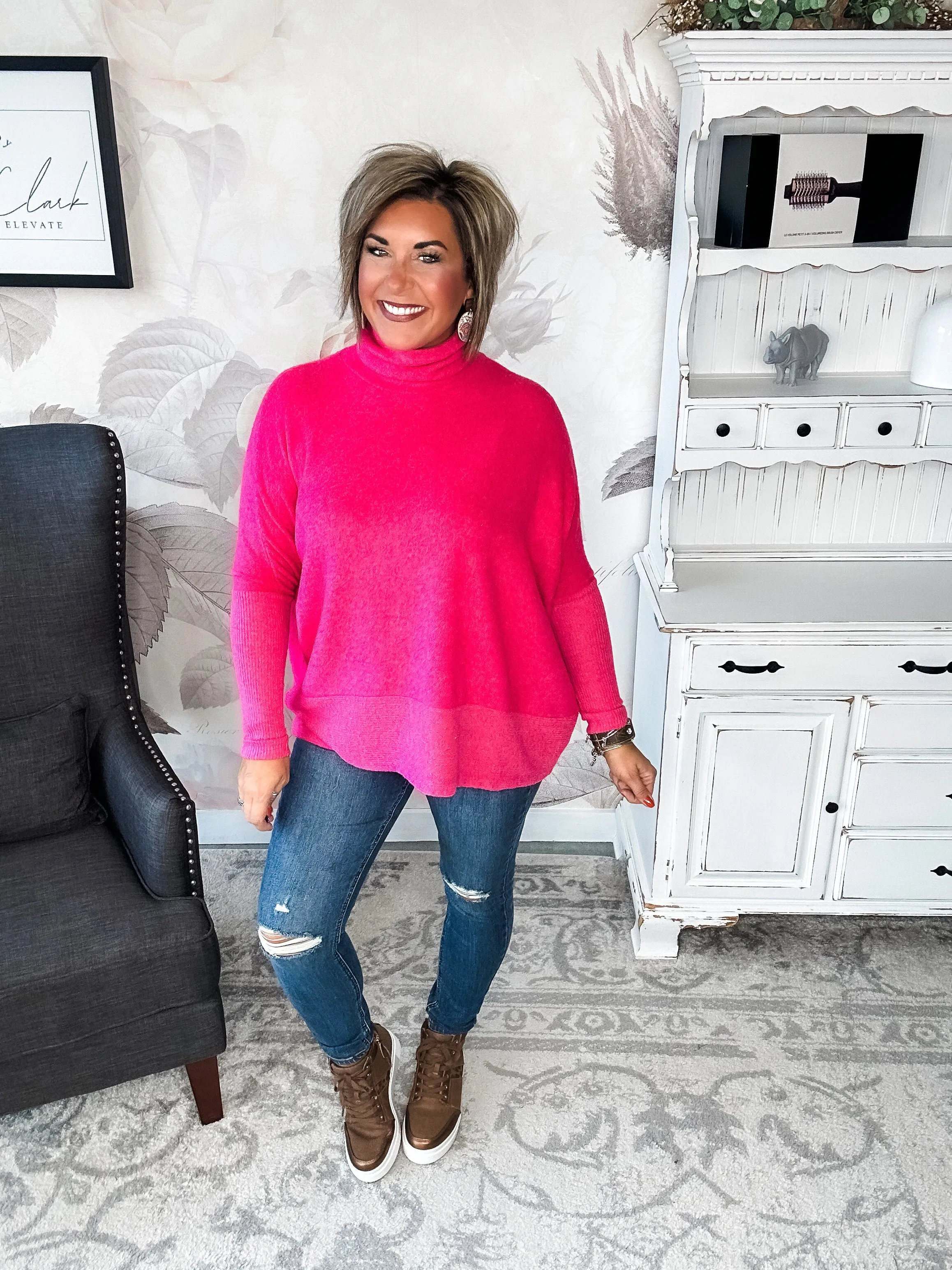 Not Done Yet Turtleneck Sweater - Fuchsia