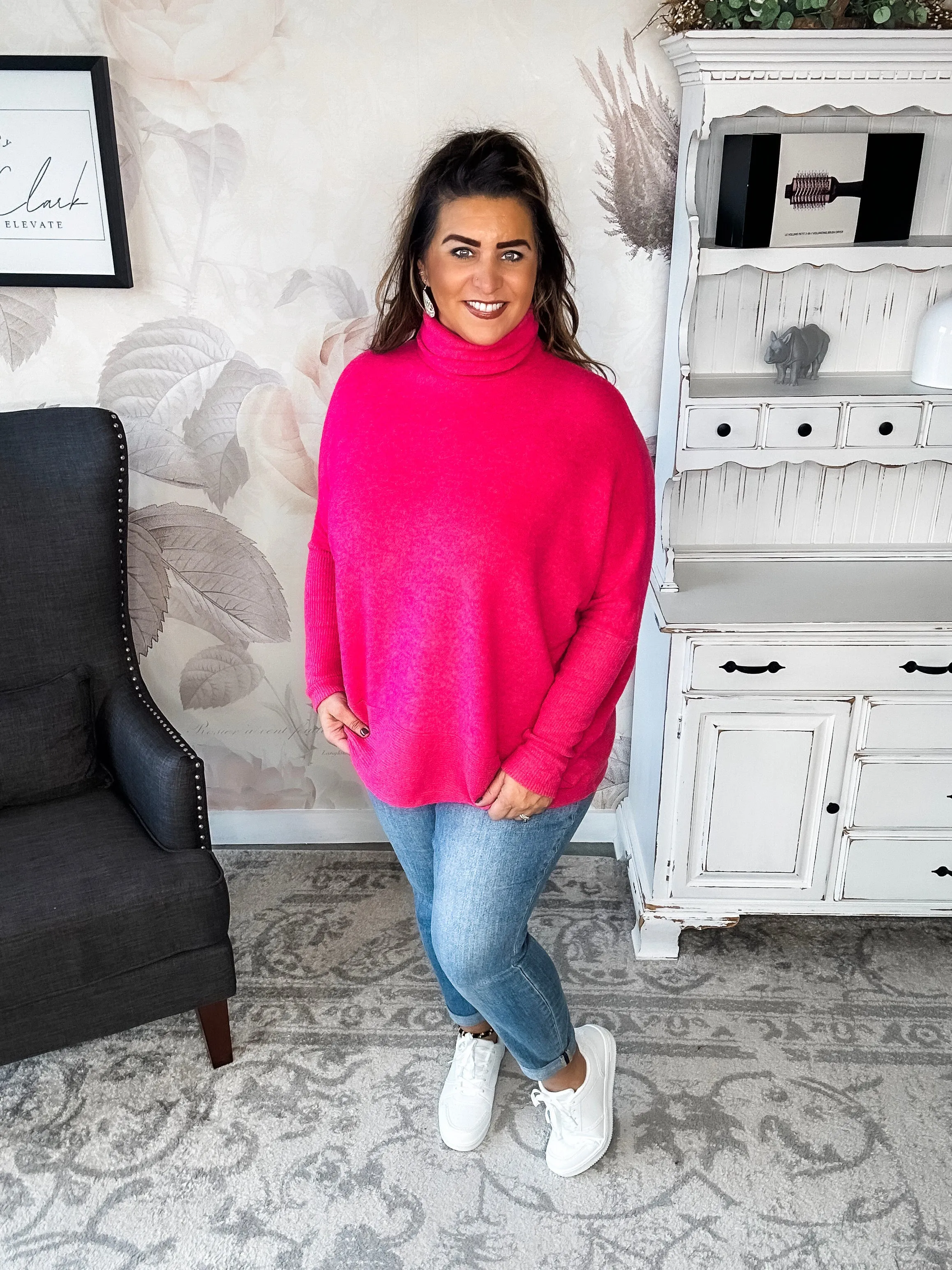 Not Done Yet Turtleneck Sweater - Fuchsia