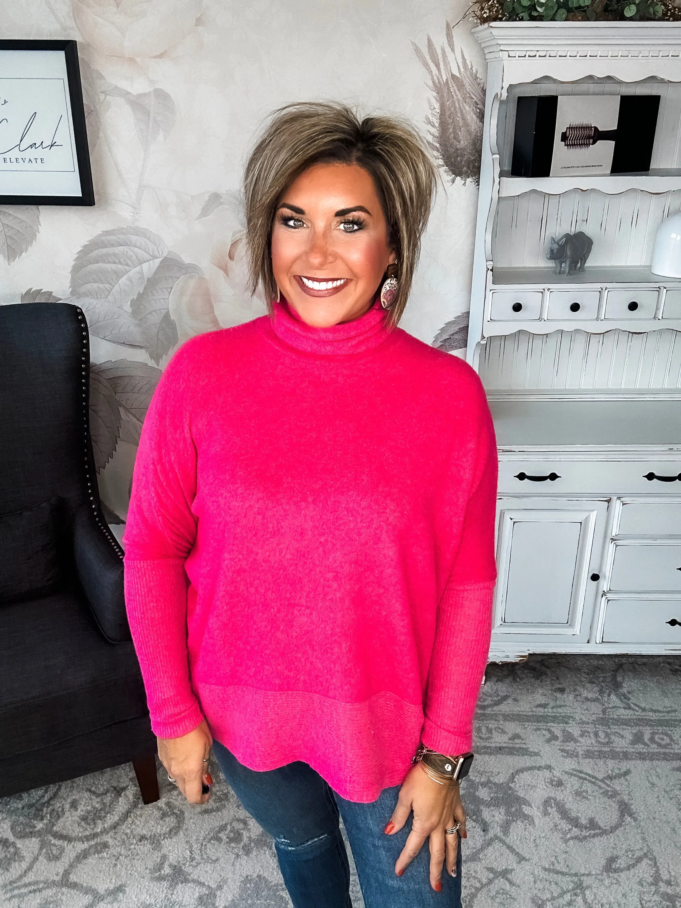 Not Done Yet Turtleneck Sweater - Fuchsia