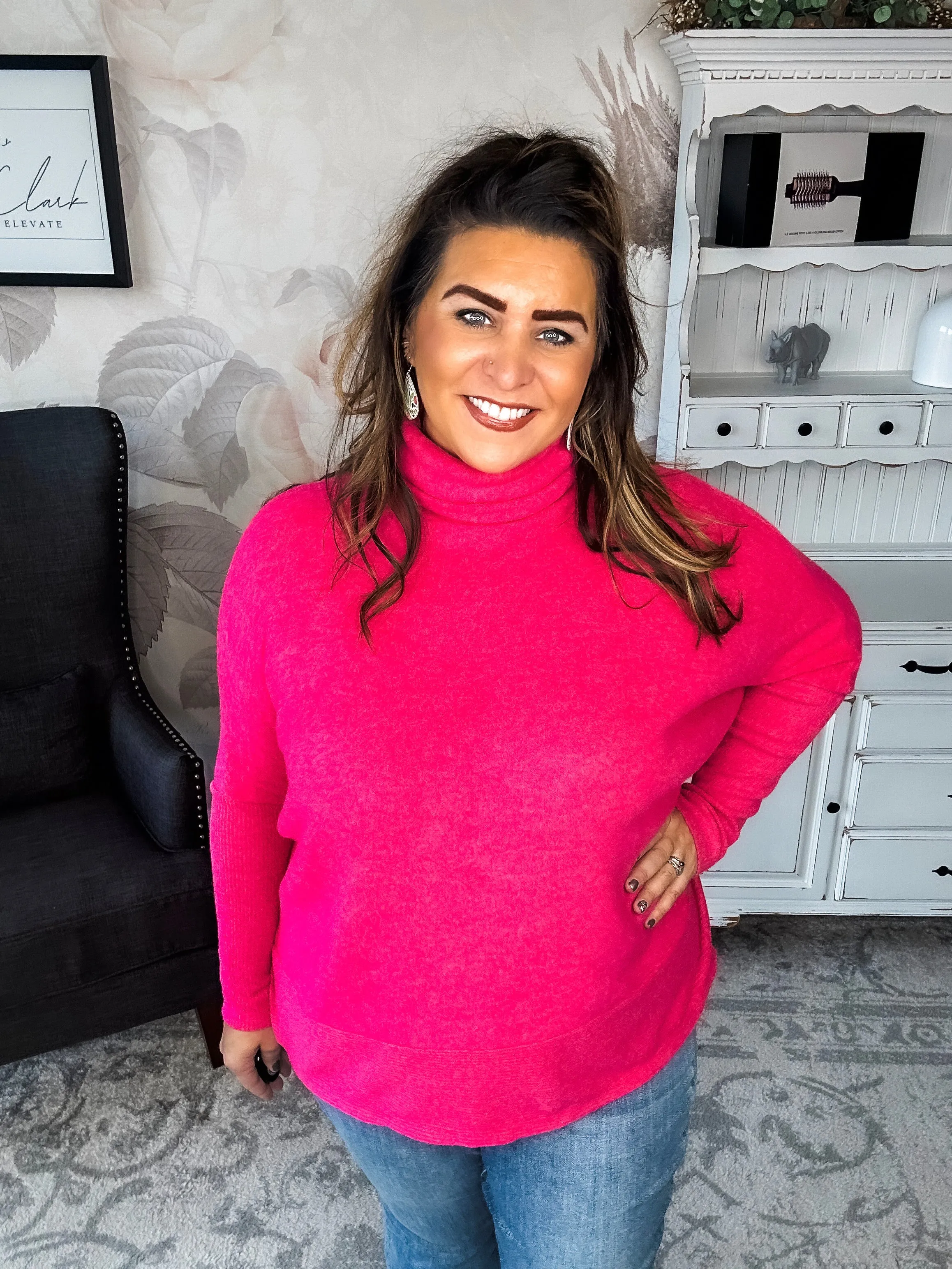 Not Done Yet Turtleneck Sweater - Fuchsia