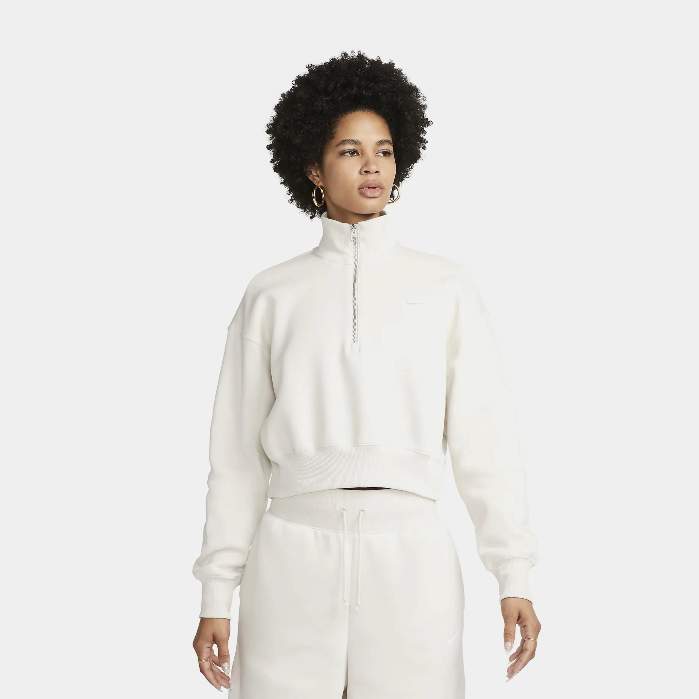 NSW Phoenix Fleece Oversized Half-Zip Crop Womens Hoodie (Beige)