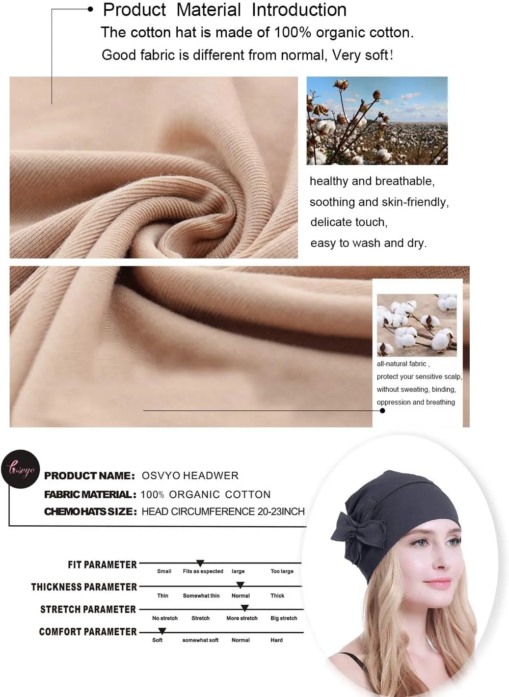 osvyo Cotton Chemo Turbans Headwear Beanie Hat Cap for Women Cancer Patient Hairloss