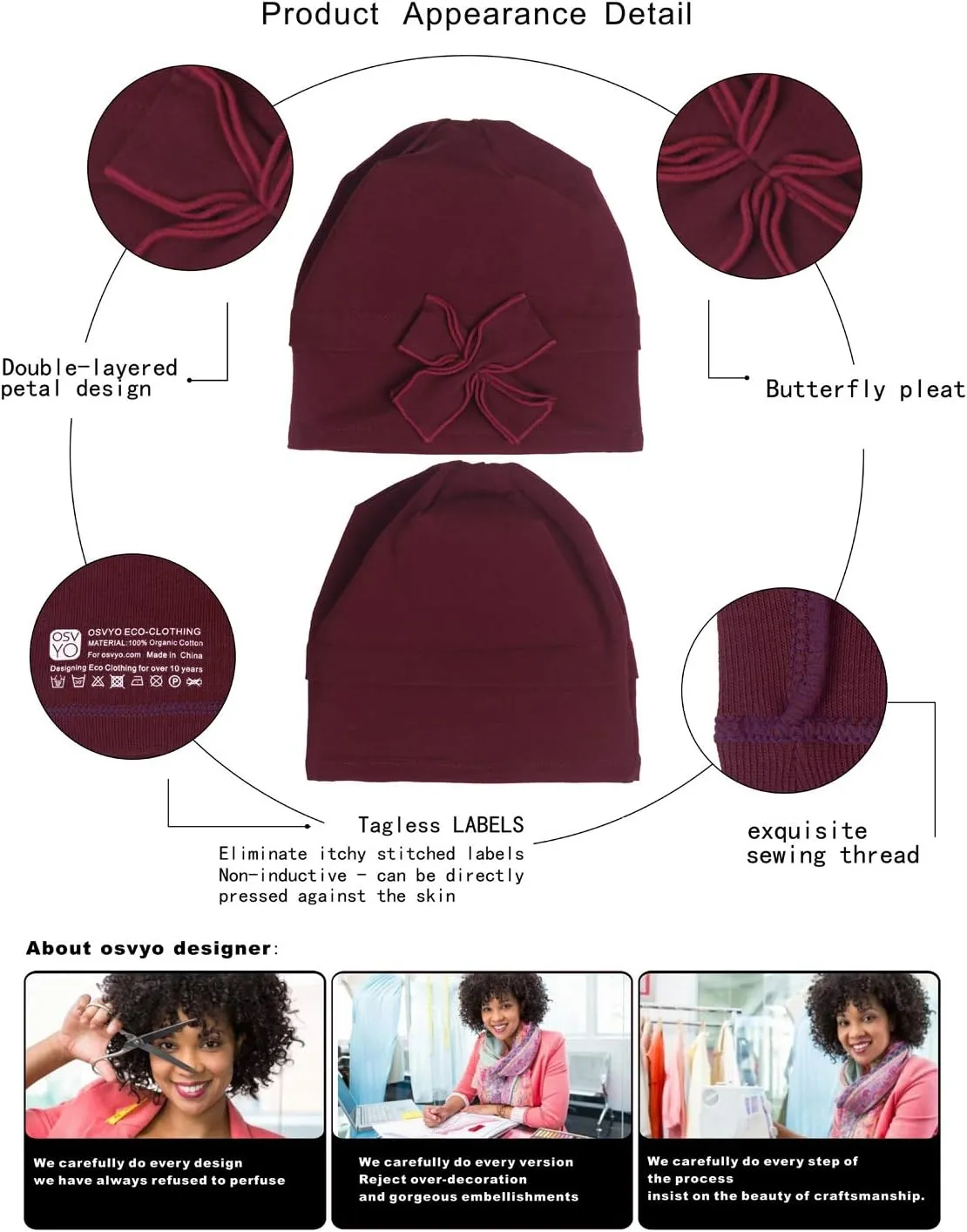 osvyo Cotton Chemo Turbans Headwear Beanie Hat Cap for Women Cancer Patient Hairloss