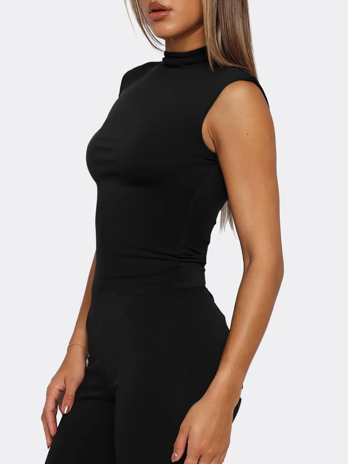 PINKMSTYLE Womens Sleeveless Mock Turtle Neck Tops Double Lined Tank Tops 2025 Basic Tight Shirts