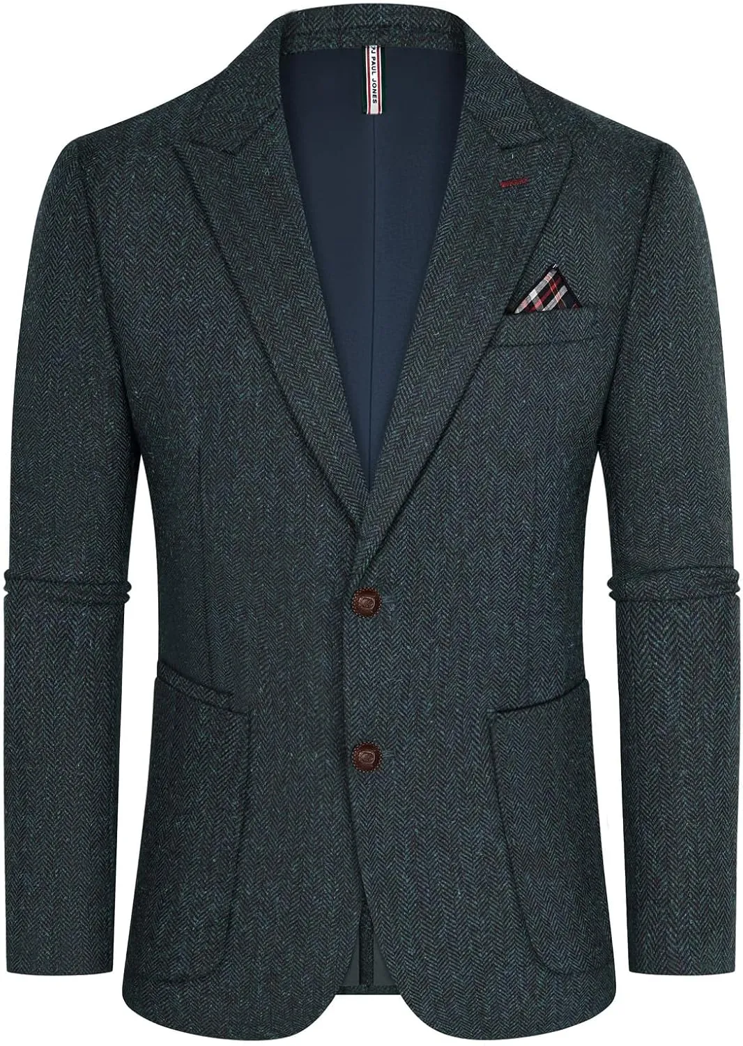 PJ PAUL JONES Mens Blazer Vintage Herringbone Tweed Blazer Two Button Wool Blend Sport Coat with Pocket Square