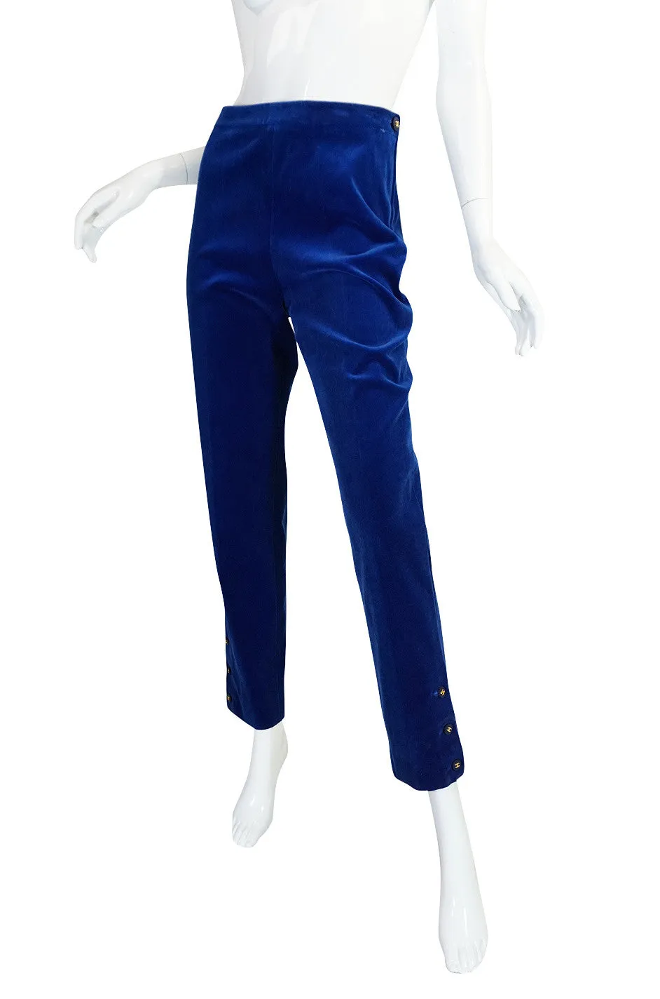 Rare 1980s Blue Velvet Chanel Cigarette Pants