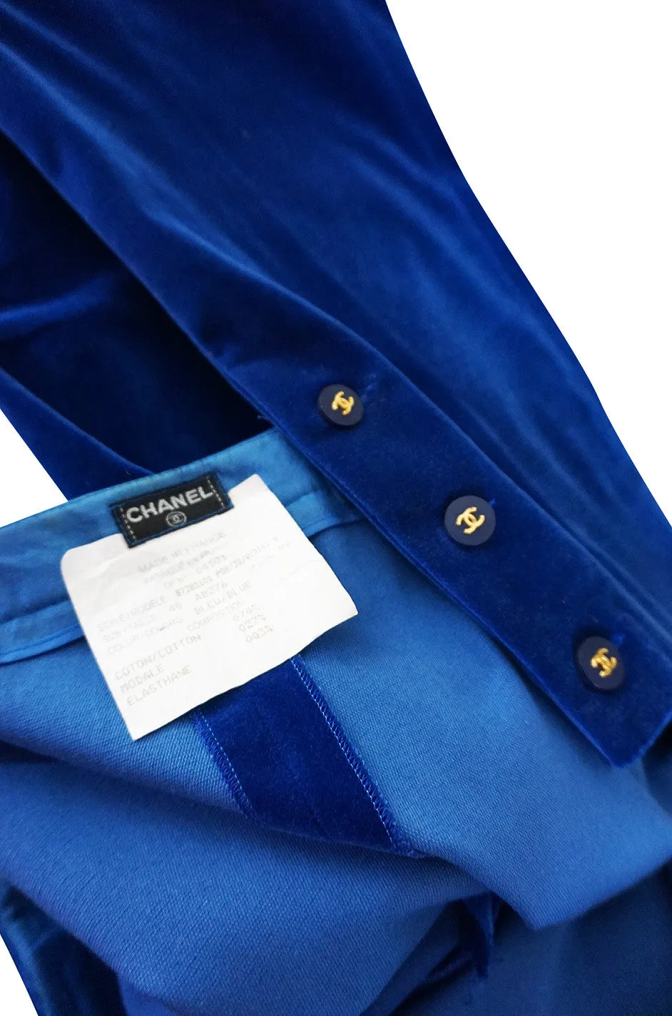 Rare 1980s Blue Velvet Chanel Cigarette Pants
