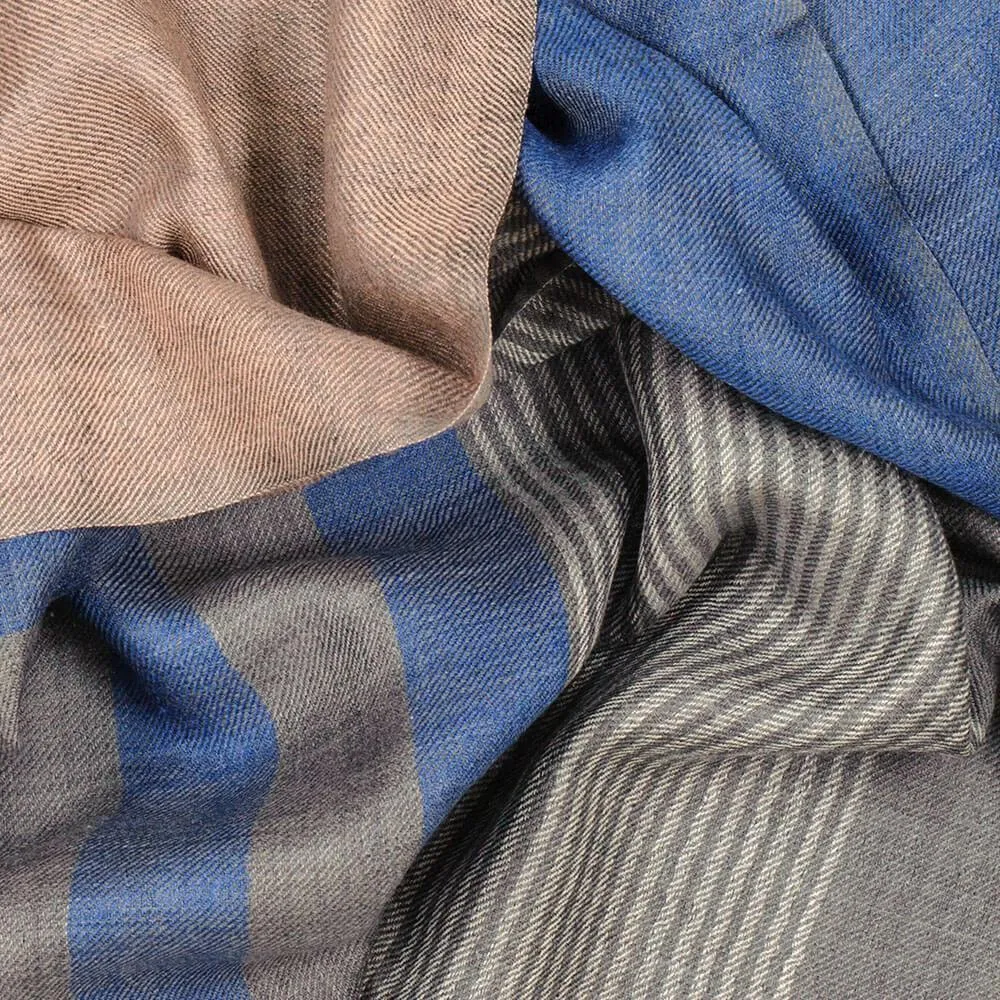 Russell Grey and Blue Wool and Silk Scarf
