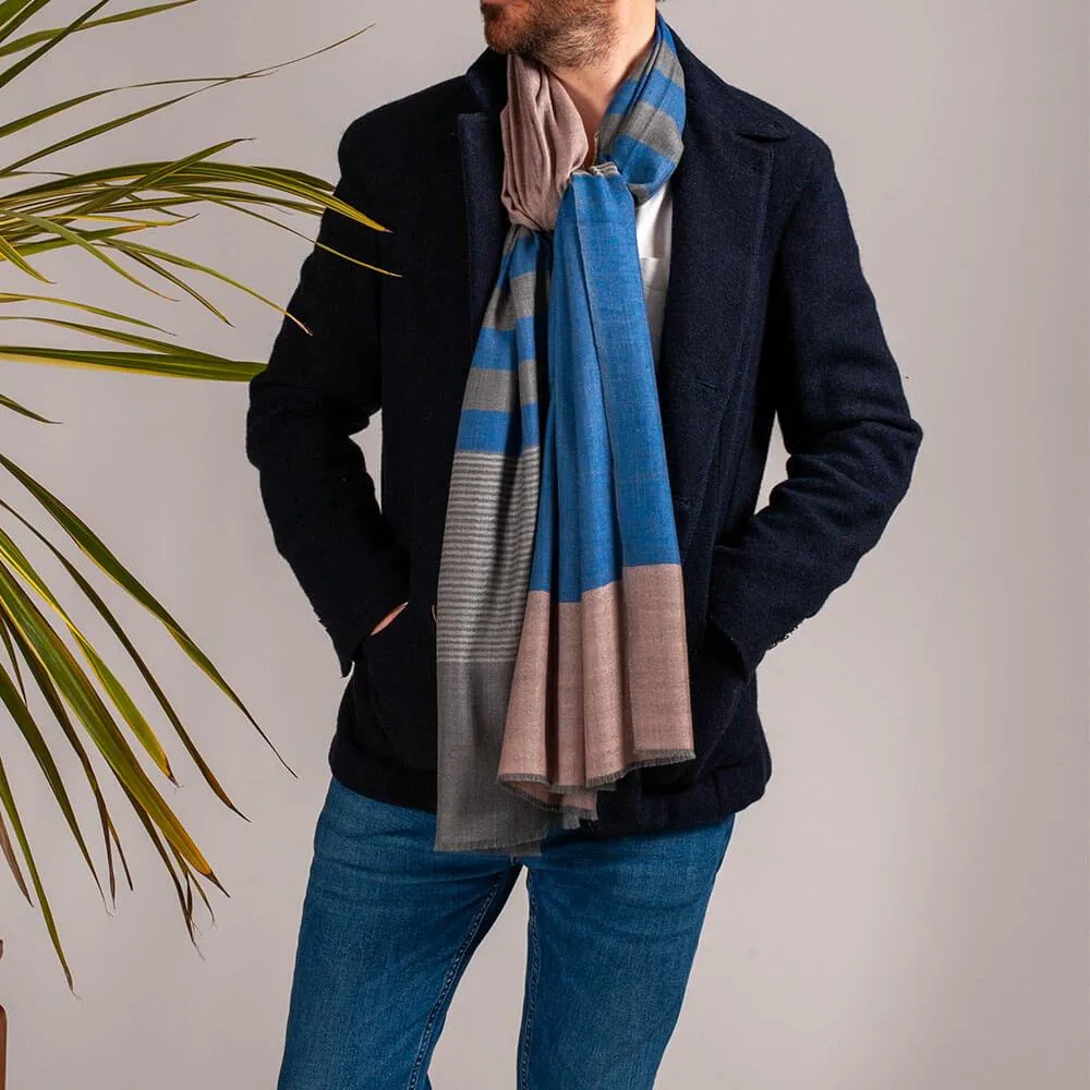 Russell Grey and Blue Wool and Silk Scarf