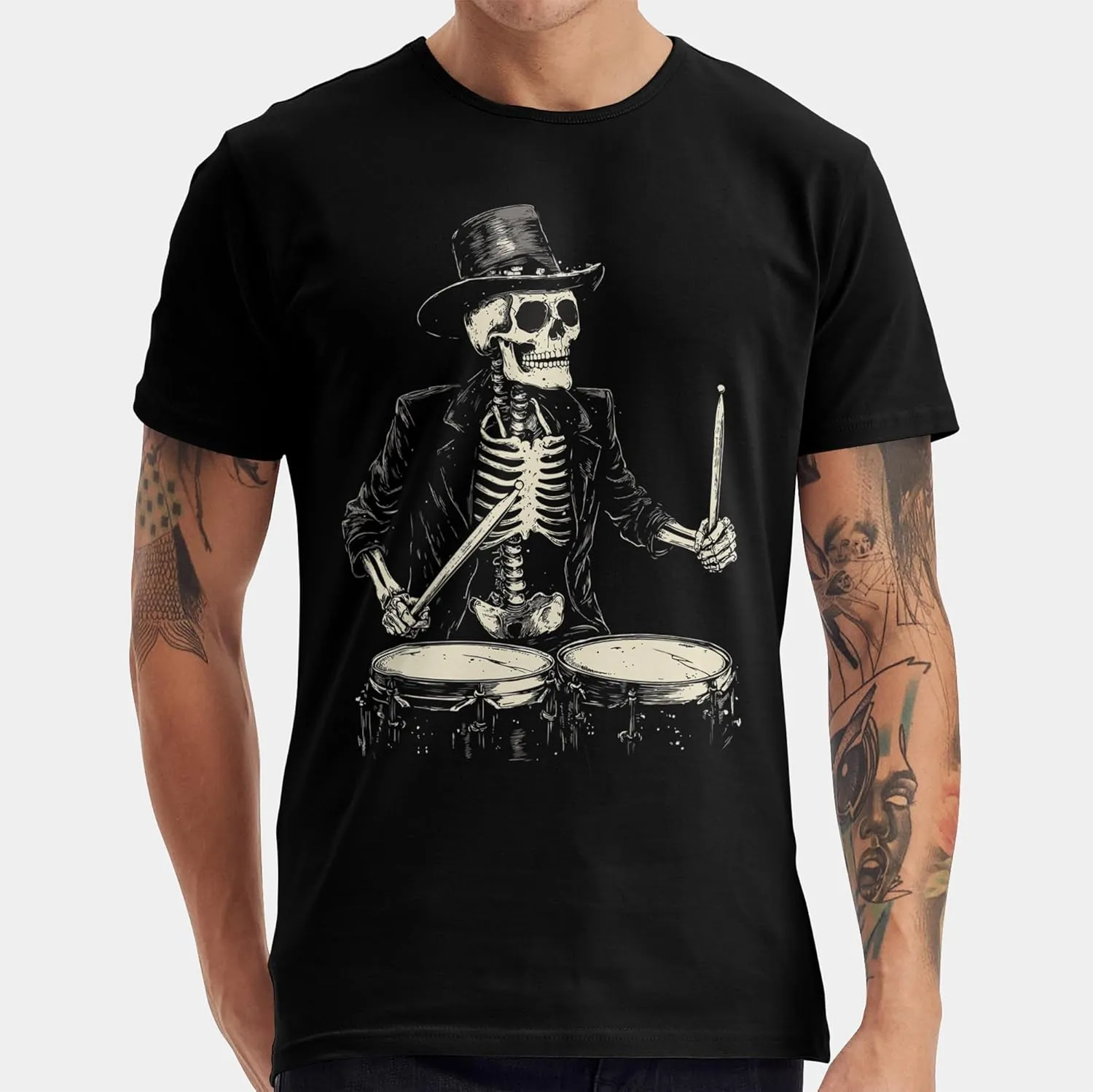 Skeleton Drummer Shirt Vintage Band Shirt Gift for Rock Music Lover Skull T-Shirt for Men