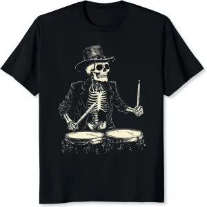 Skeleton Drummer Shirt Vintage Band Shirt Gift for Rock Music Lover Skull T-Shirt for Men