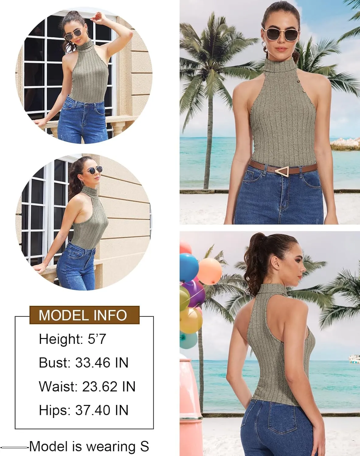 Sleeveless Sweater Tops for Women Halter Mock Neck Tank Top Going Out Knit Rib Slim Fit Vest Summer Tanks Tops