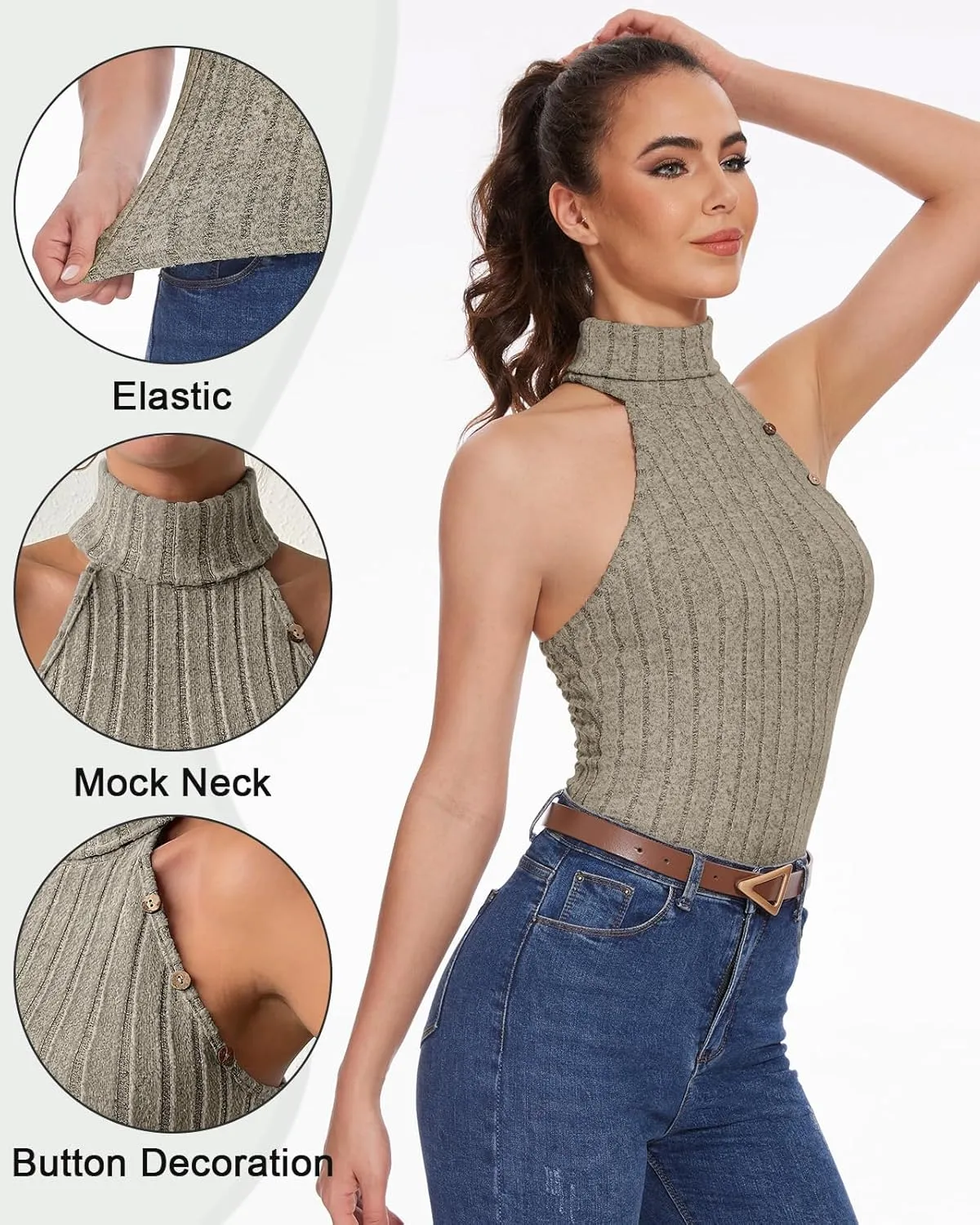 Sleeveless Sweater Tops for Women Halter Mock Neck Tank Top Going Out Knit Rib Slim Fit Vest Summer Tanks Tops
