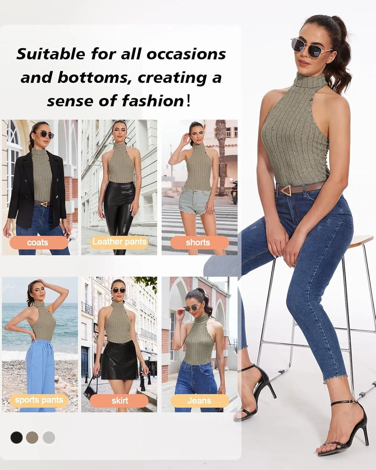 Sleeveless Sweater Tops for Women Halter Mock Neck Tank Top Going Out Knit Rib Slim Fit Vest Summer Tanks Tops