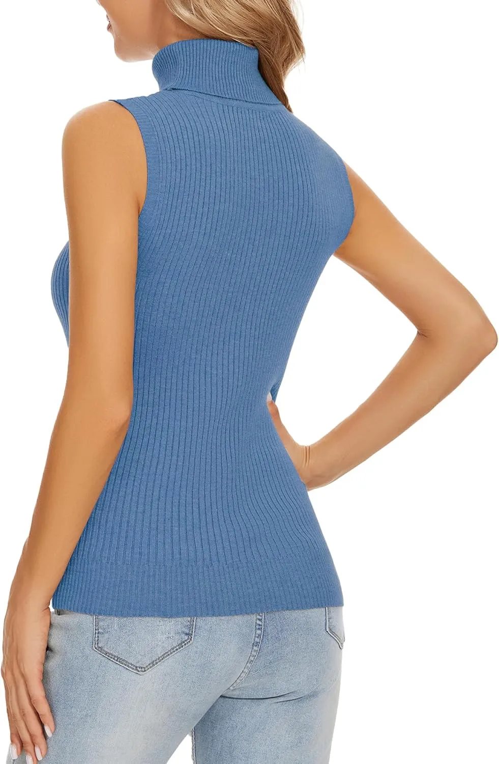 Sleeveless Turtlenecks for Women Lightweight Knit Sleeveless Vest Stretchy Turtleneck Tops